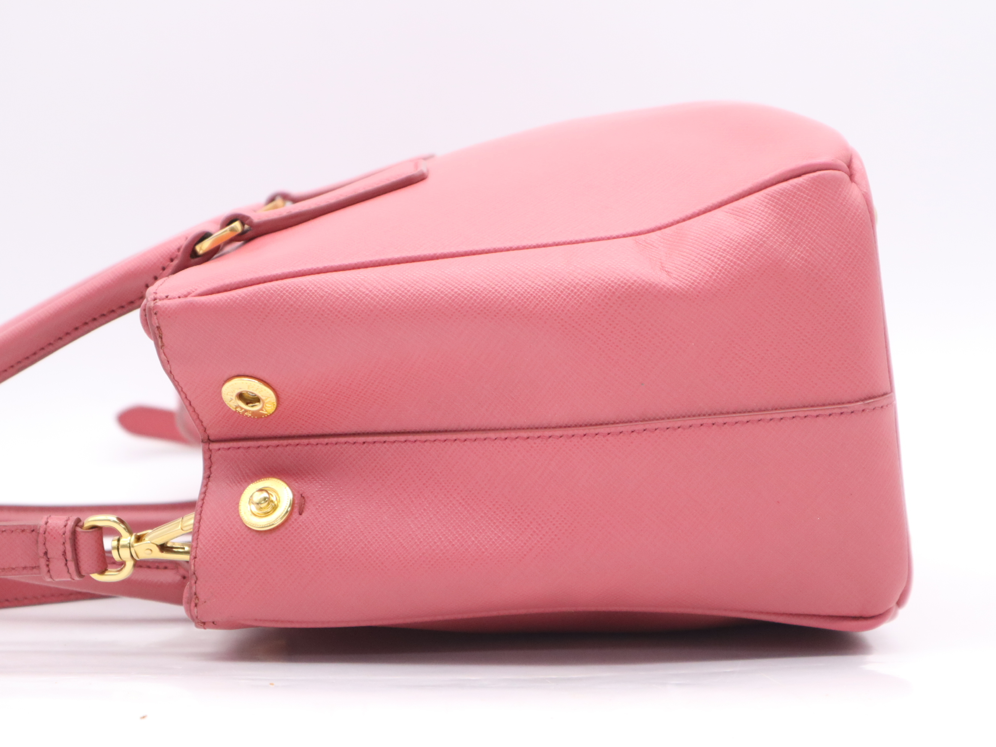 Leather Galleria Saffiano Pink Handbag with Gold Hardware, Shoulder Strap, and Charm — view 3