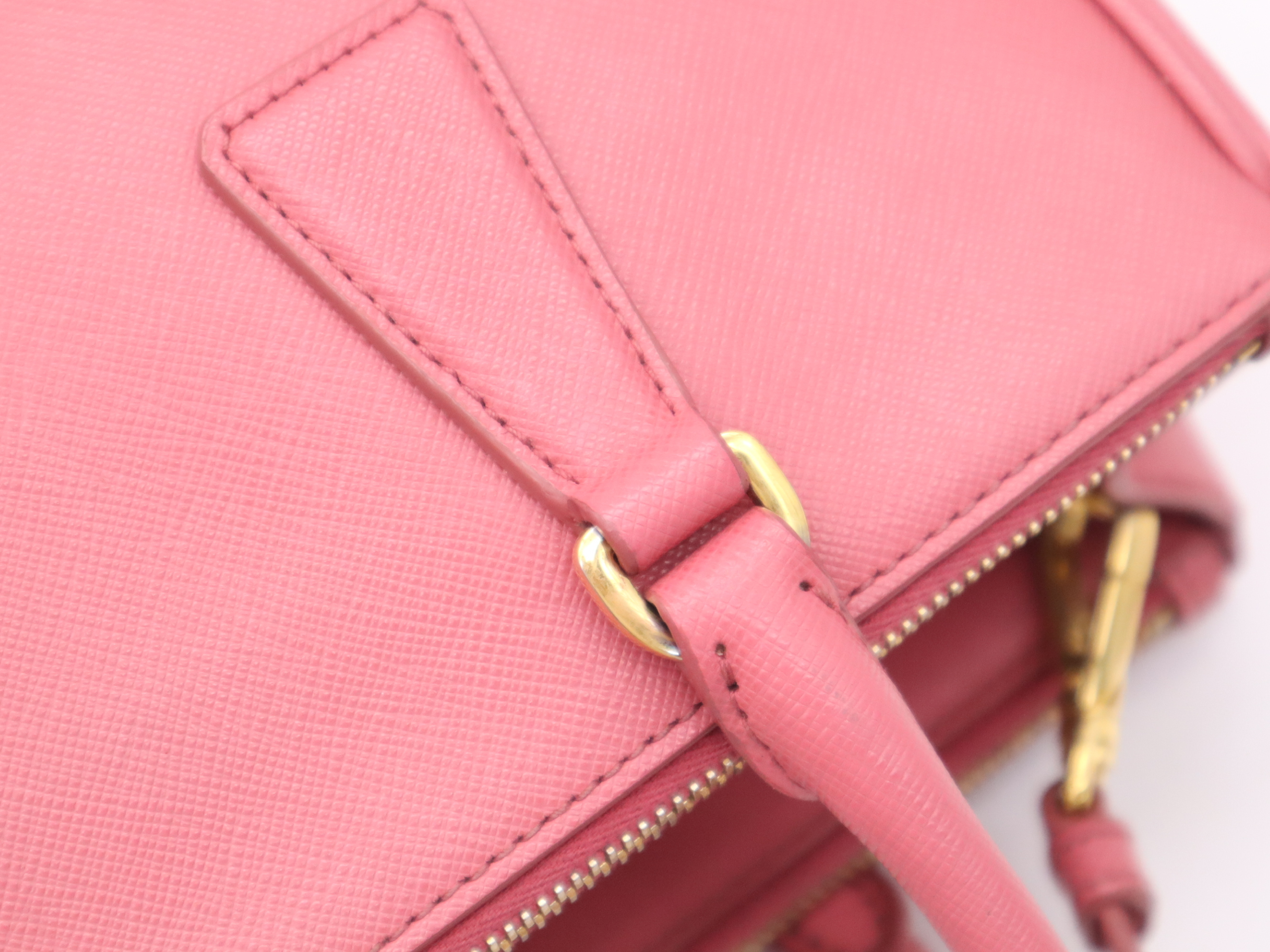 Leather Galleria Saffiano Pink Handbag with Gold Hardware, Shoulder Strap, and Charm — view 8
