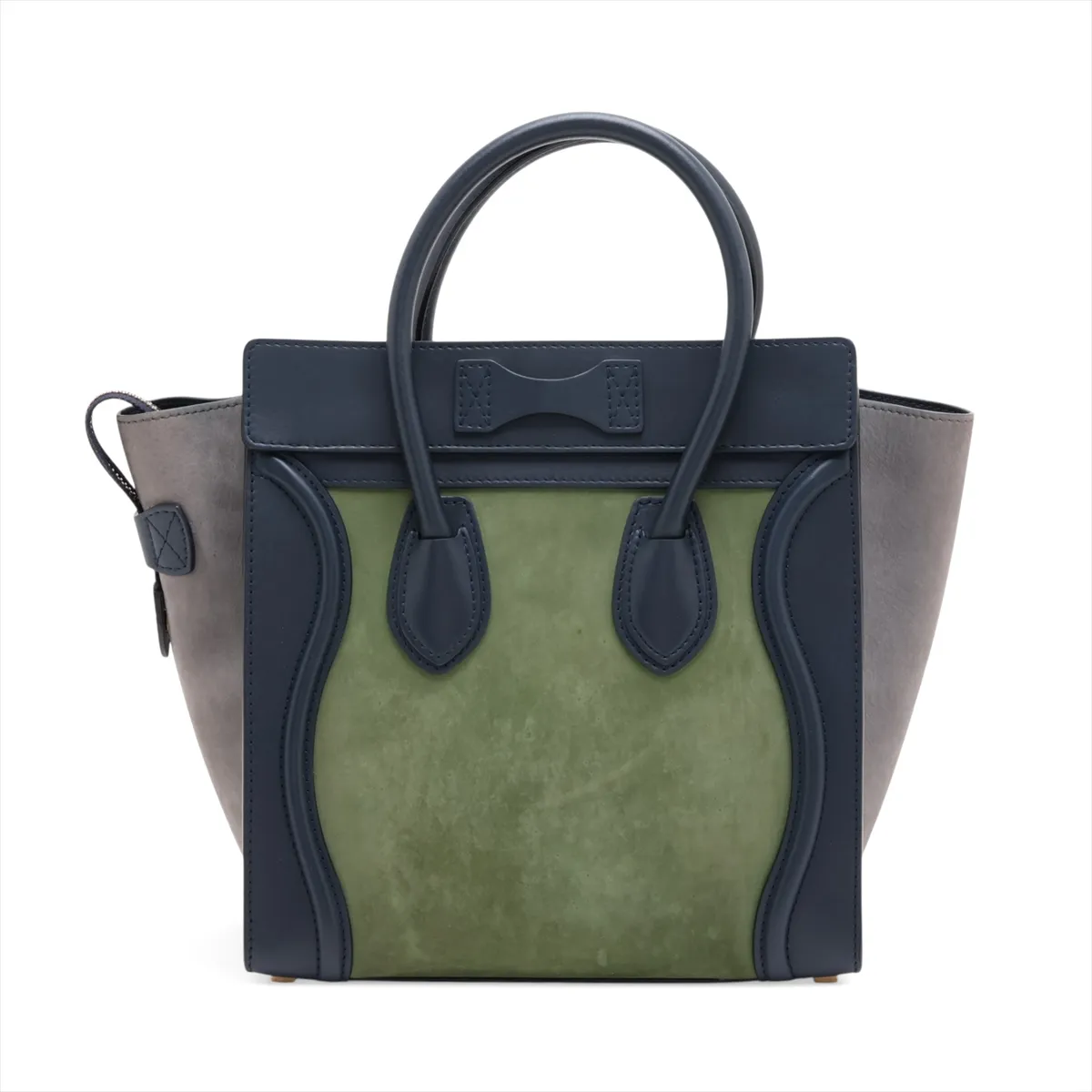 Luggage Micro Shopper Leather x Suede Handbag, Blue x Green — view 2