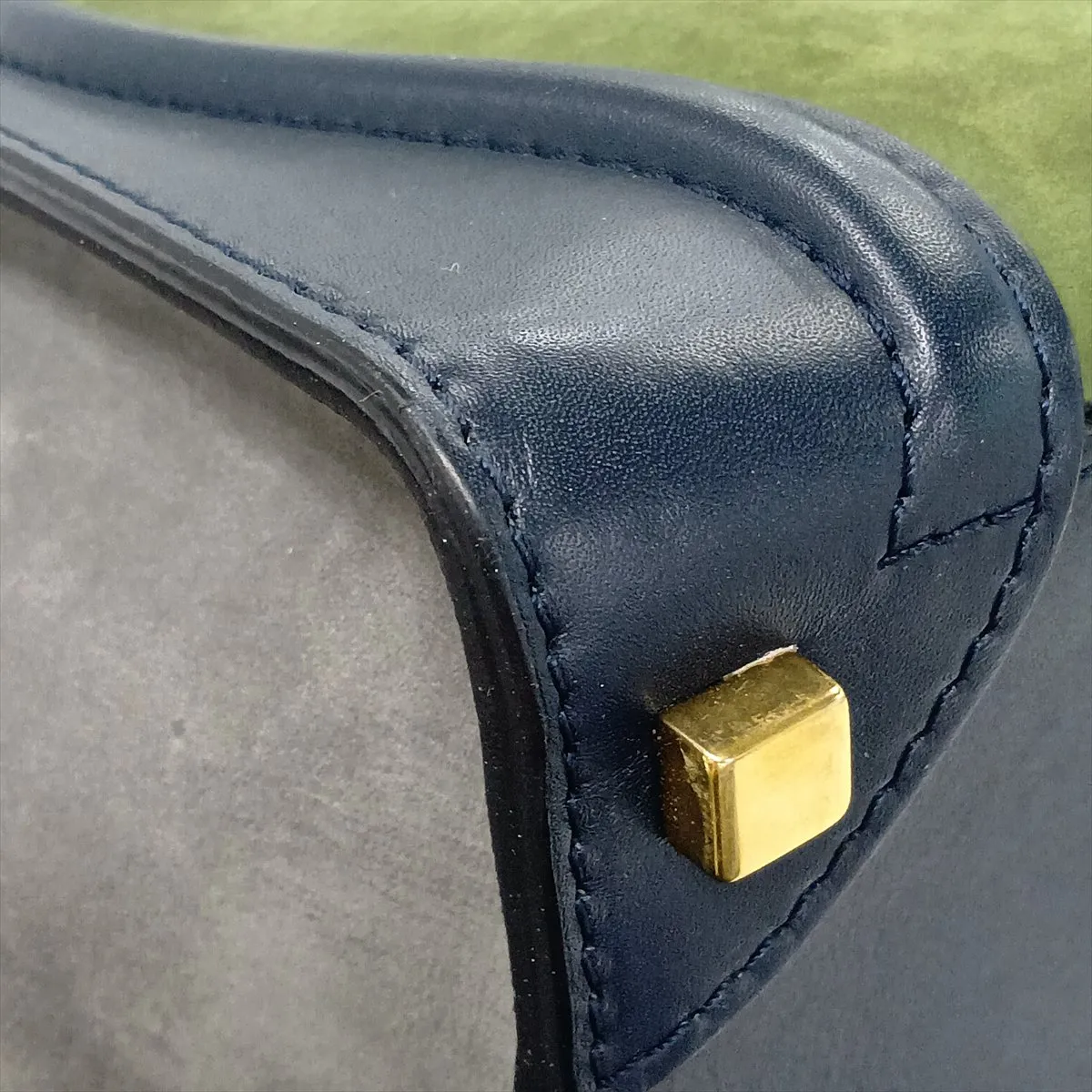 Luggage Micro Shopper Leather x Suede Handbag, Blue x Green — view 15