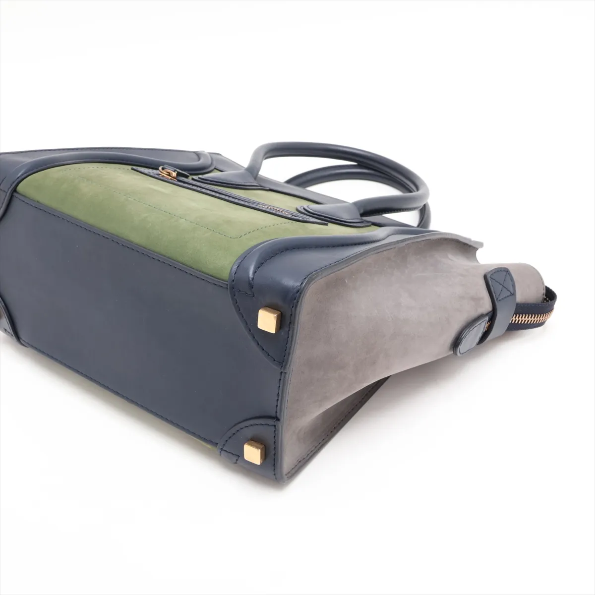 Luggage Micro Shopper Leather x Suede Handbag, Blue x Green — view 3