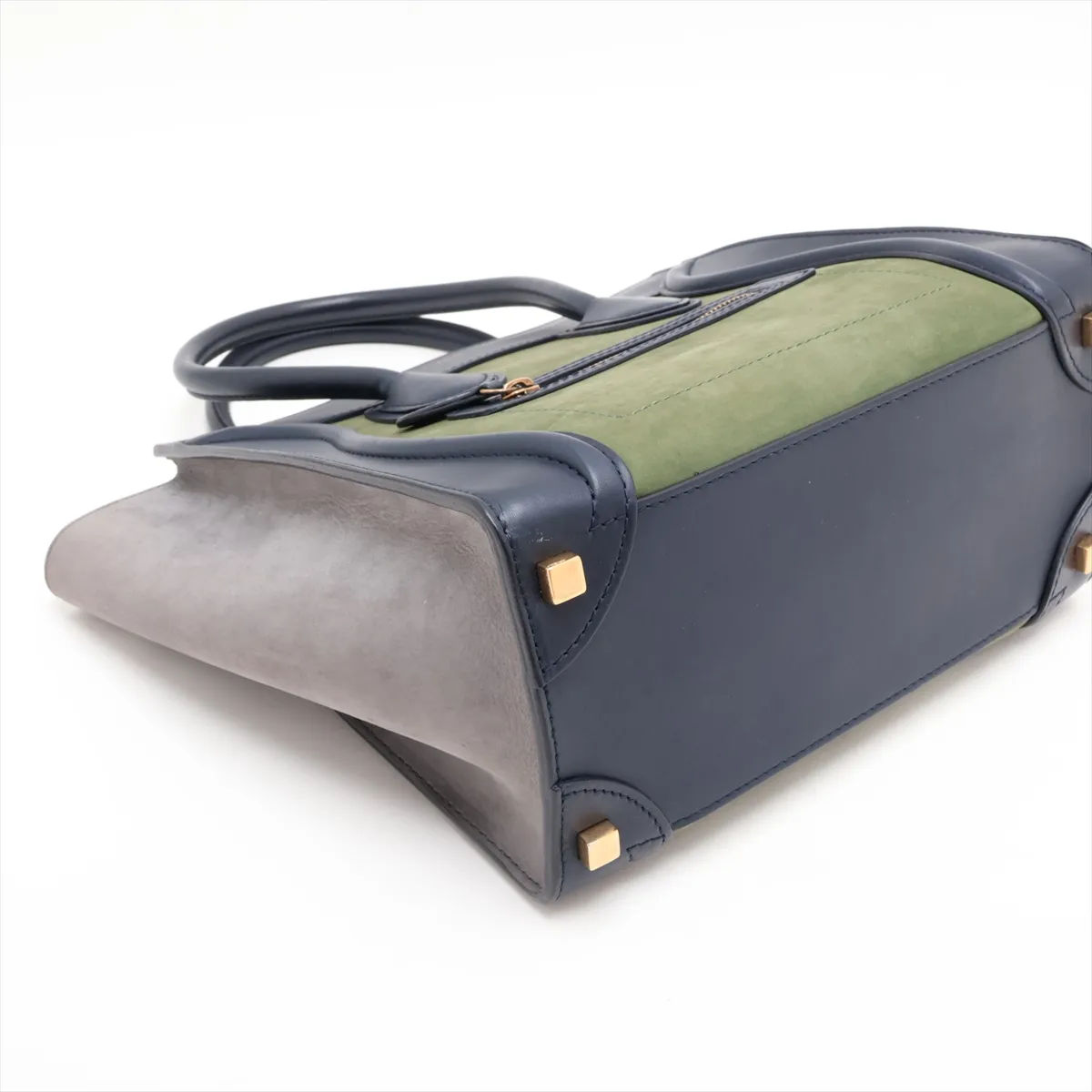 Luggage Micro Shopper Leather x Suede Handbag, Blue x Green — view 4