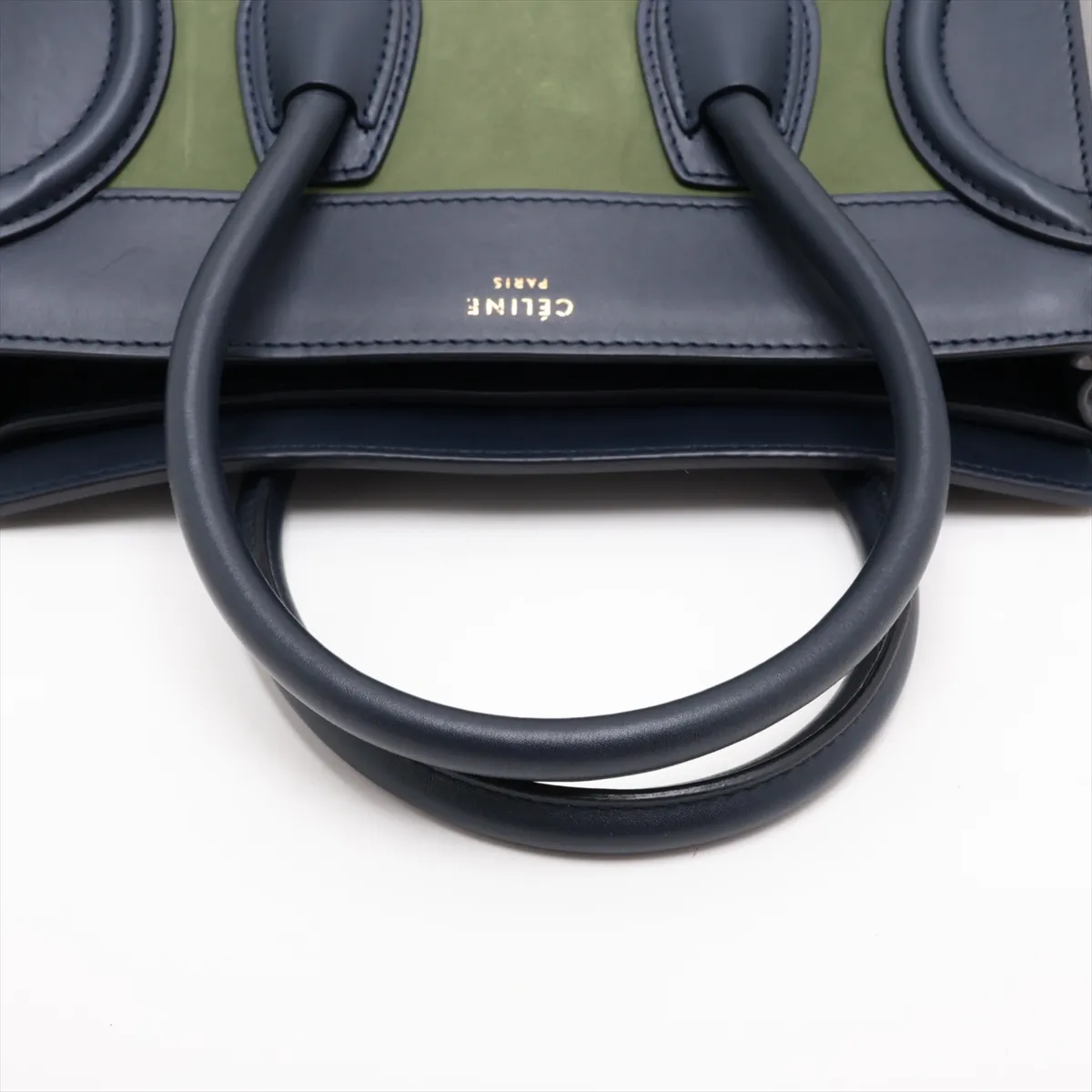 Luggage Micro Shopper Leather x Suede Handbag, Blue x Green — view 5