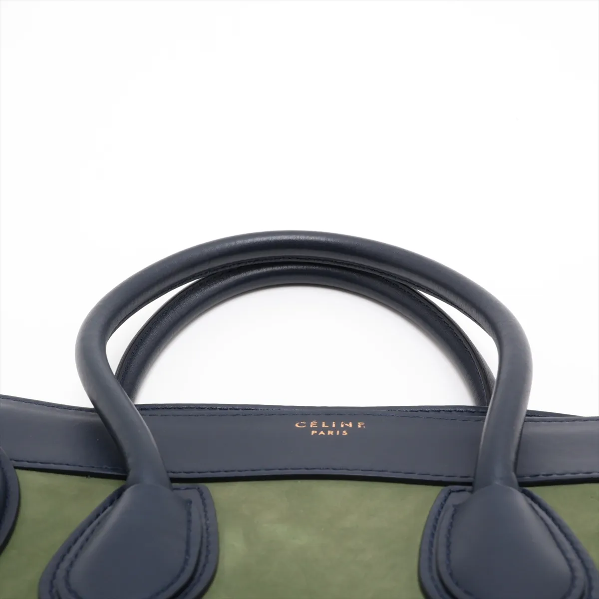 Luggage Micro Shopper Leather x Suede Handbag, Blue x Green — view 6