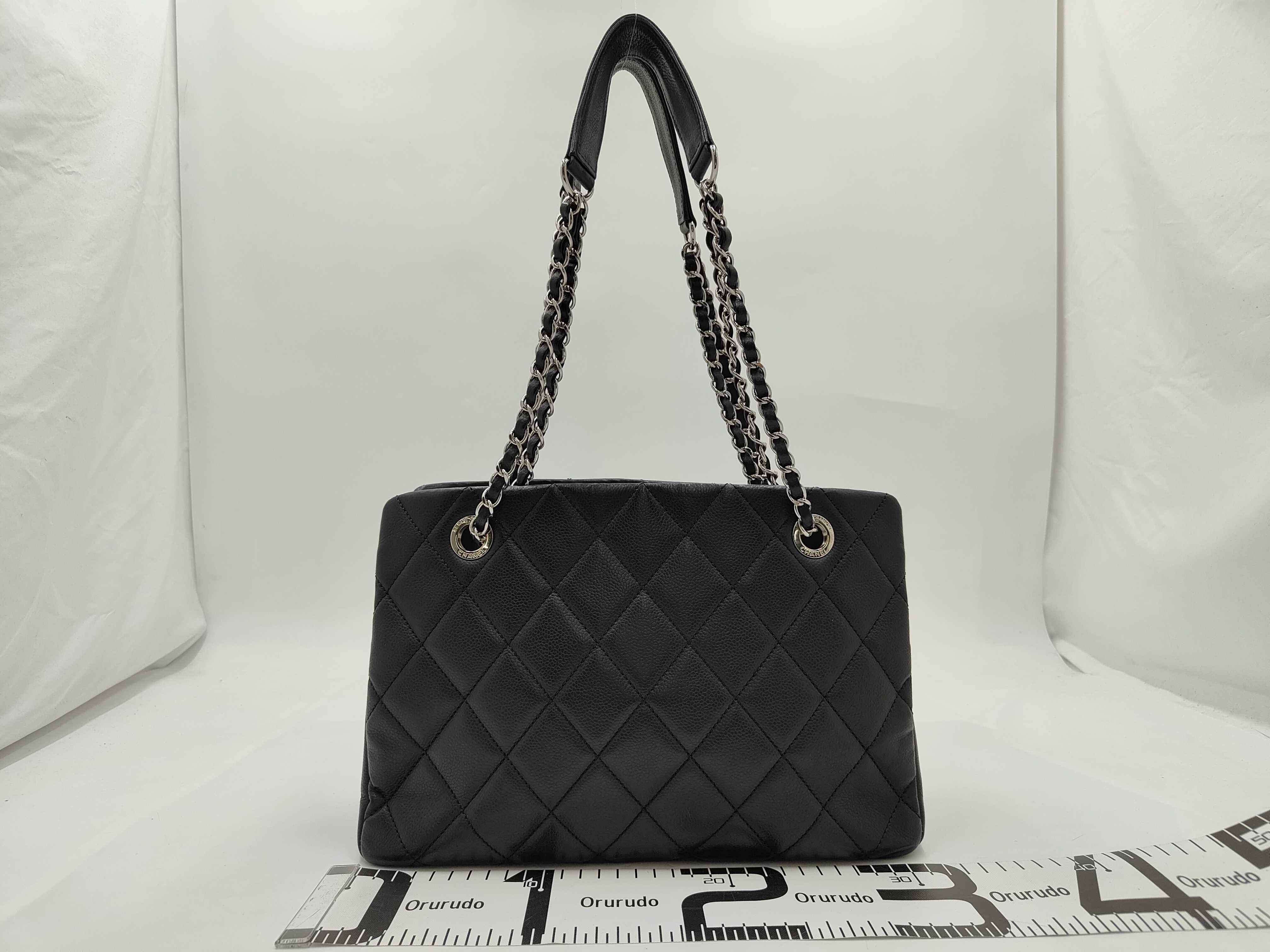 Black Caviar Leather Chain Tote Bag with Silver Hardware (Serial Number 15-series, A66871) — view 2