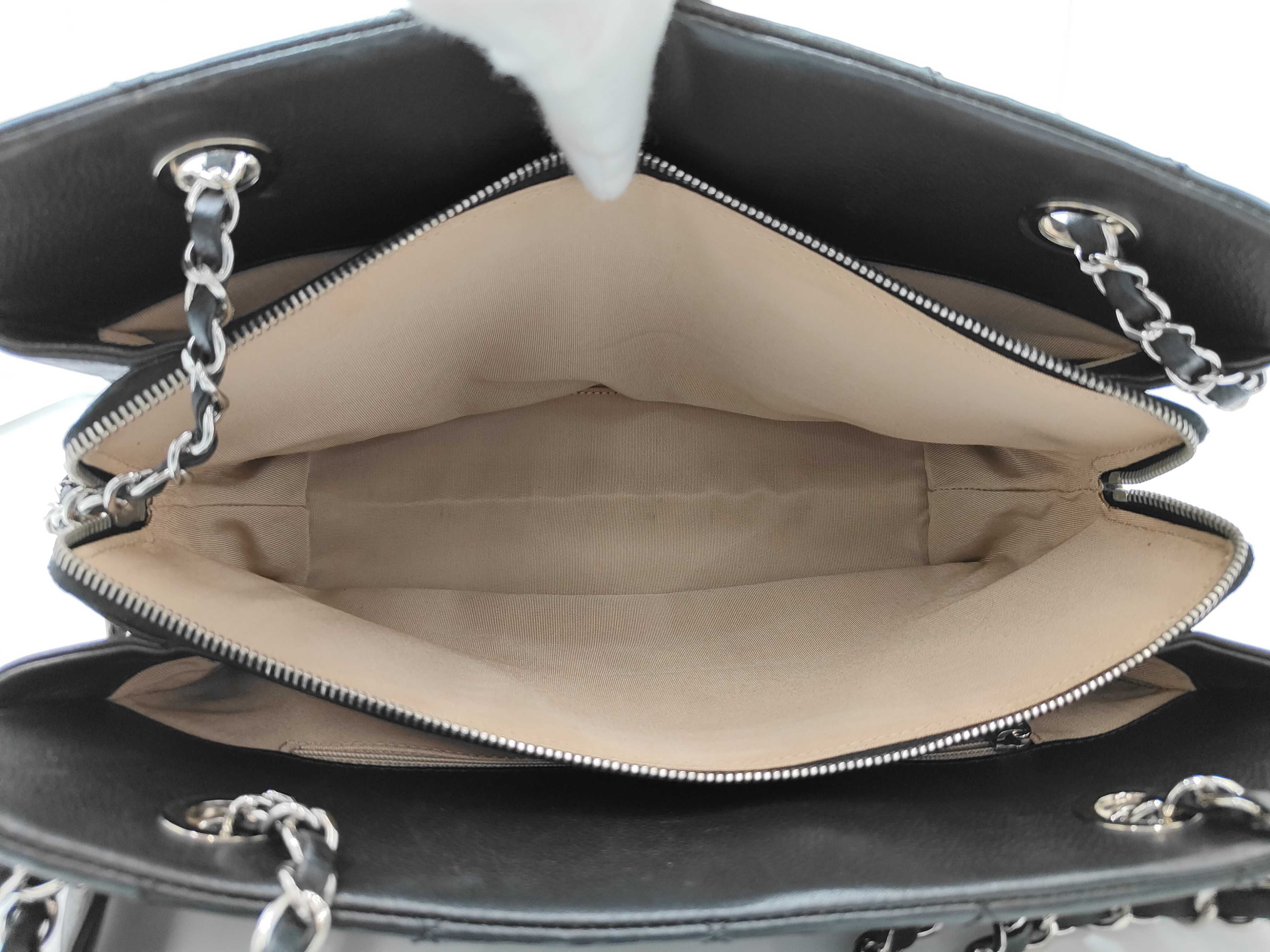 Black Caviar Leather Chain Tote Bag with Silver Hardware (Serial Number 15-series, A66871) — view 14