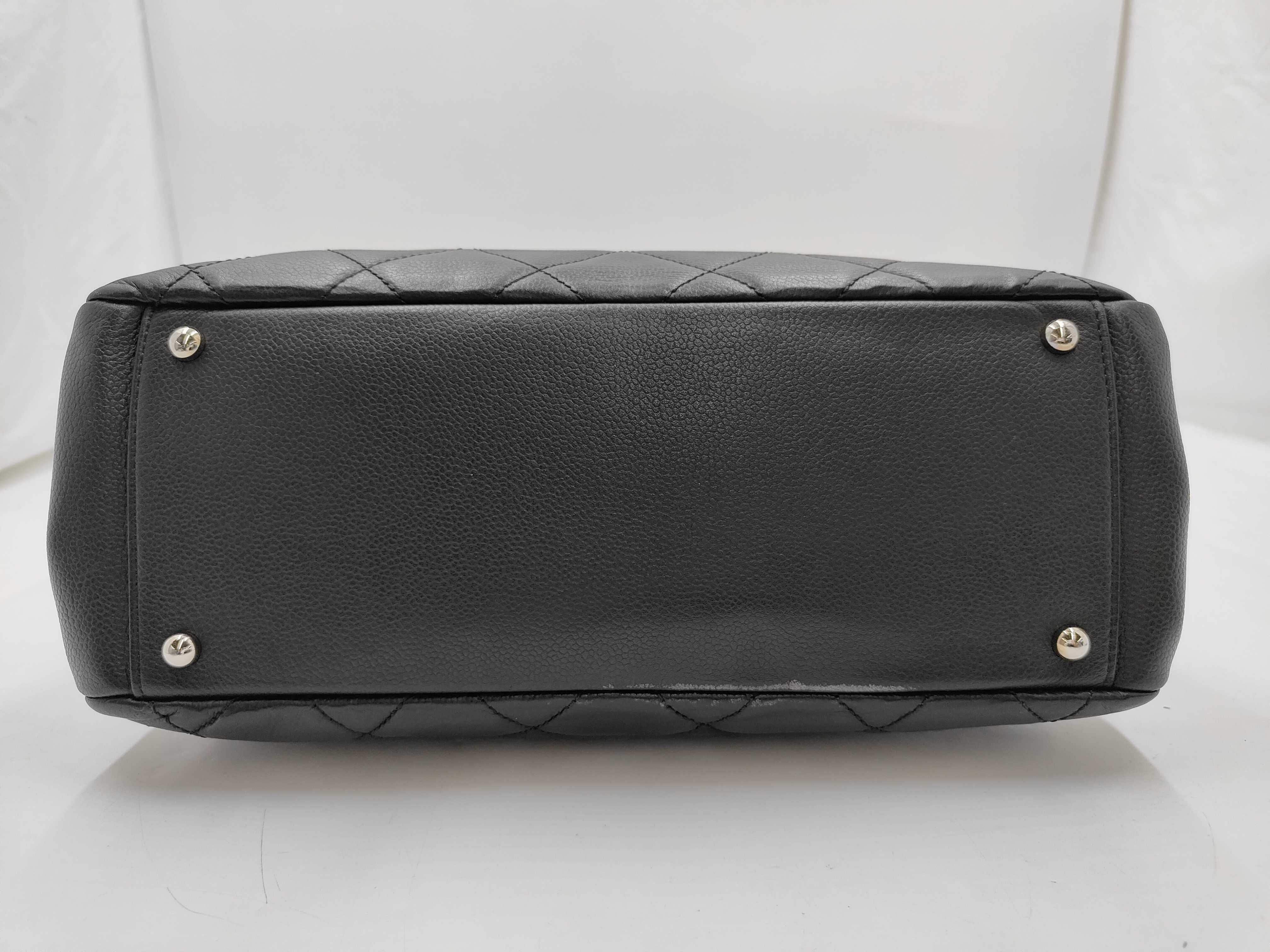 Black Caviar Leather Chain Tote Bag with Silver Hardware (Serial Number 15-series, A66871) — view 3