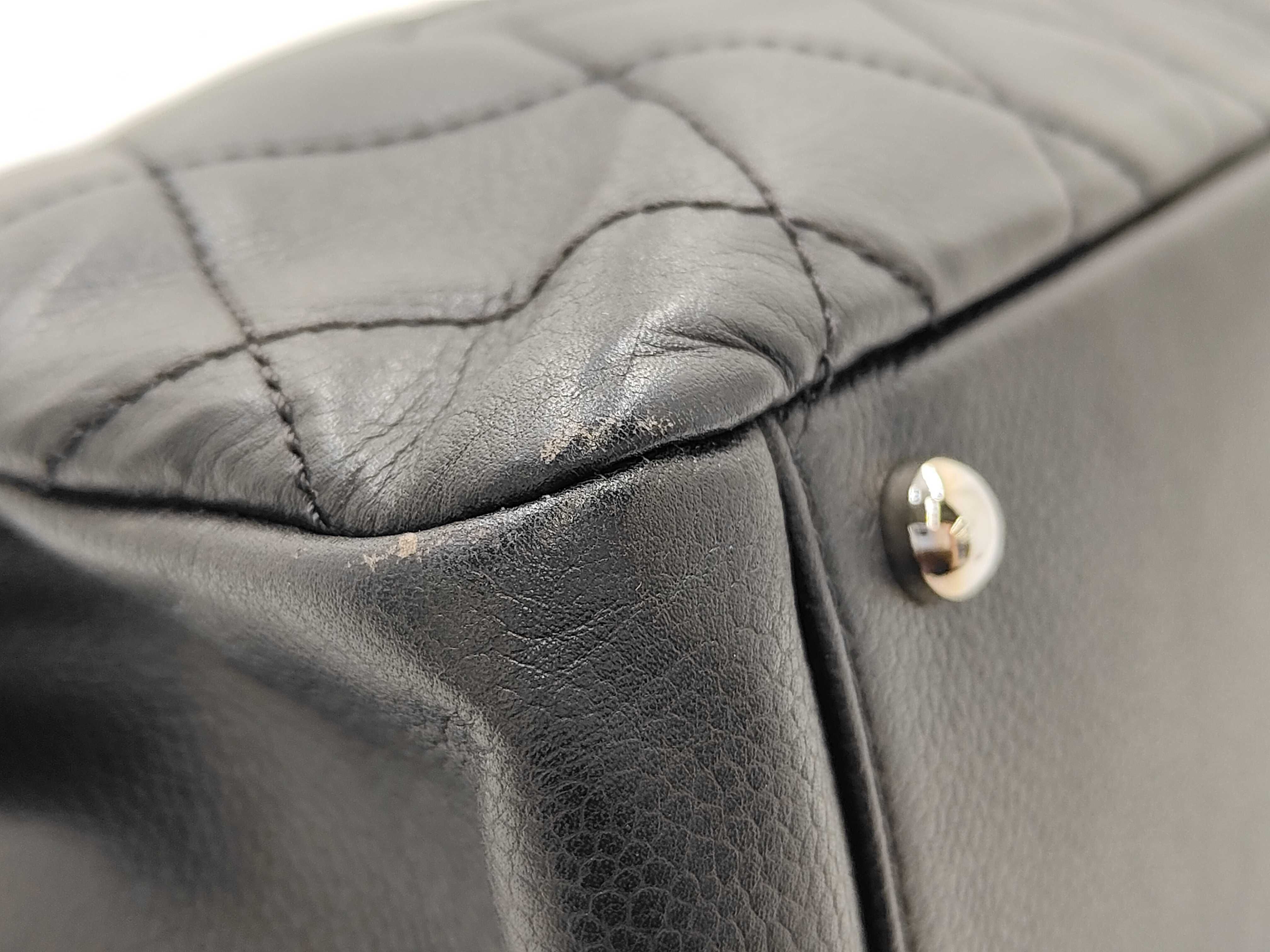 Black Caviar Leather Chain Tote Bag with Silver Hardware (Serial Number 15-series, A66871) — view 4