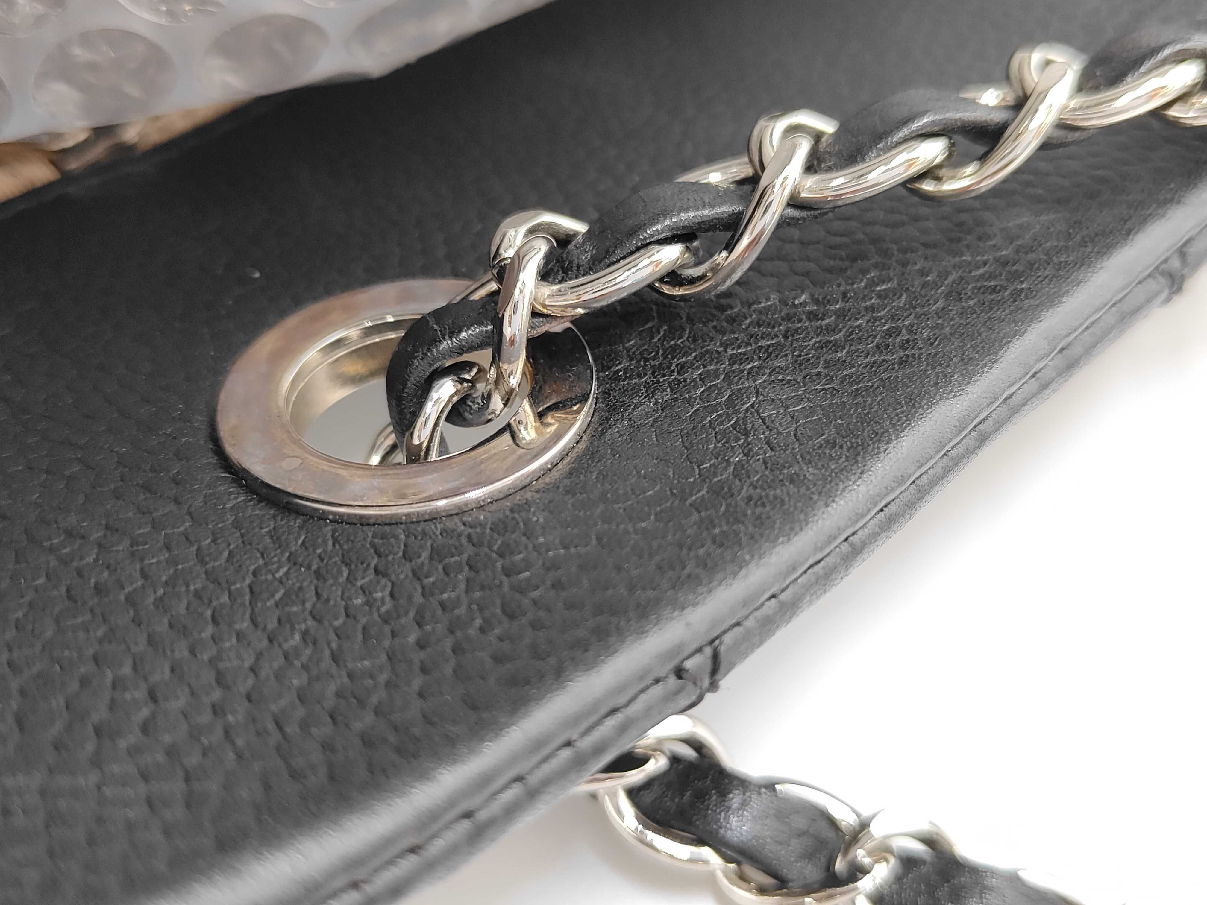 Black Caviar Leather Chain Tote Bag with Silver Hardware (Serial Number 15-series, A66871) — view 8