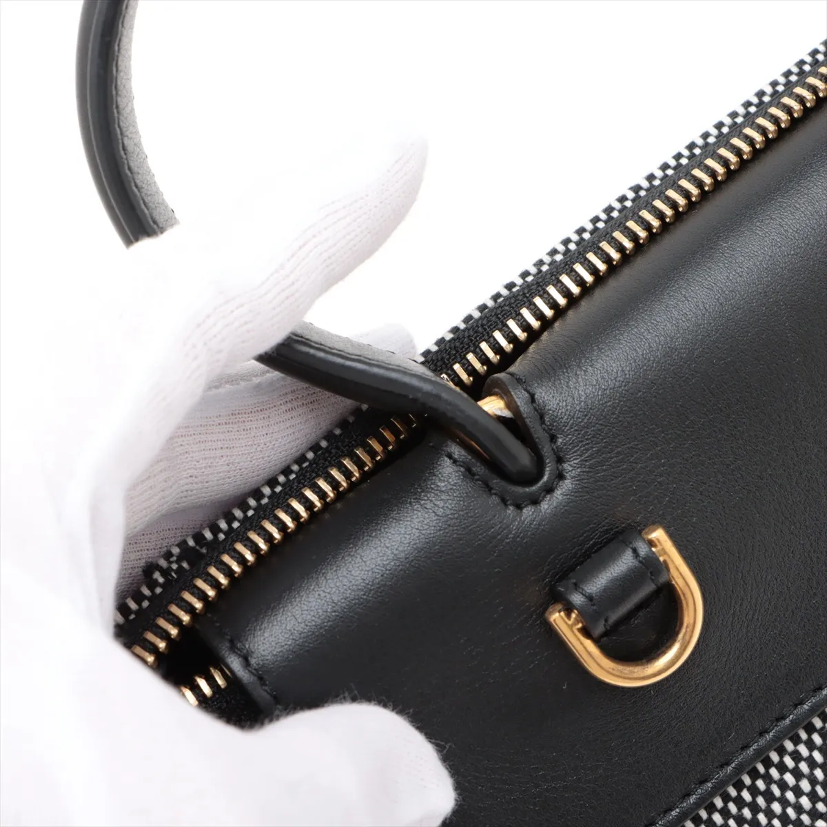 Belt Bag Mini Canvas x Leather 2-Way Handbag Gray x Black — view 14