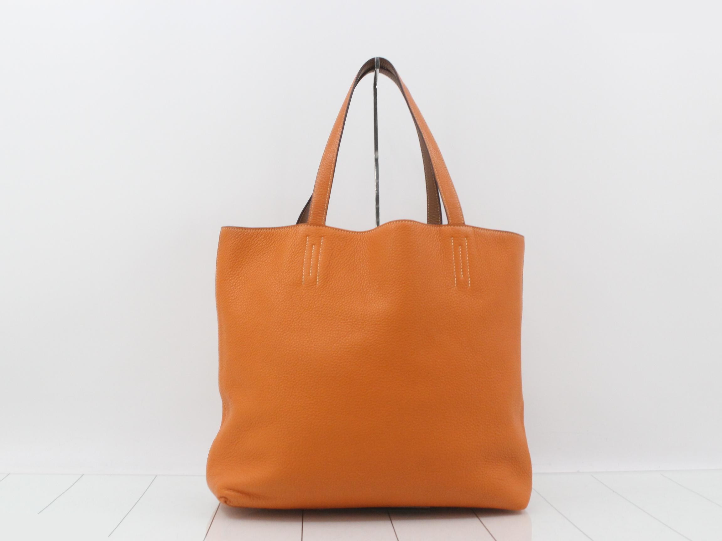 Double Sens Leather Tote Bag (?) with P stamp, Orange — view 2