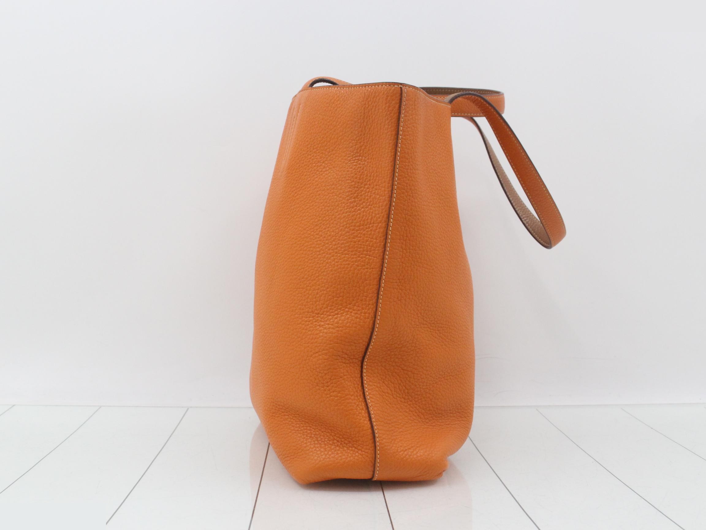 Double Sens Leather Tote Bag (?) with P stamp, Orange — view 3