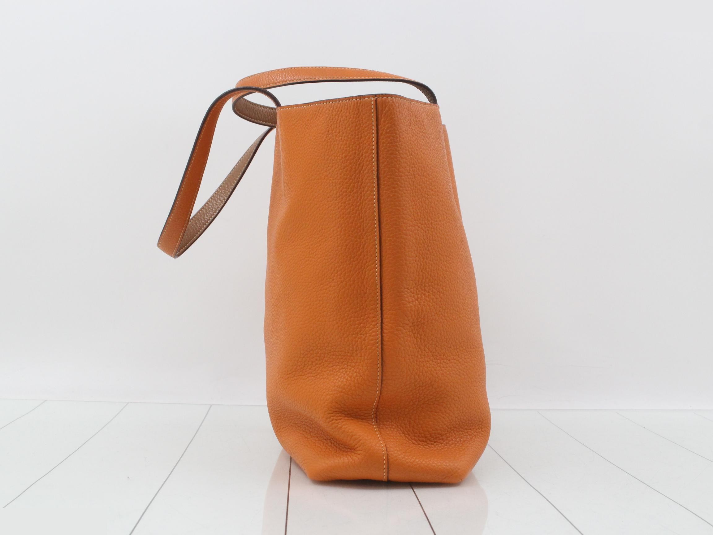 Double Sens Leather Tote Bag (?) with P stamp, Orange — view 4