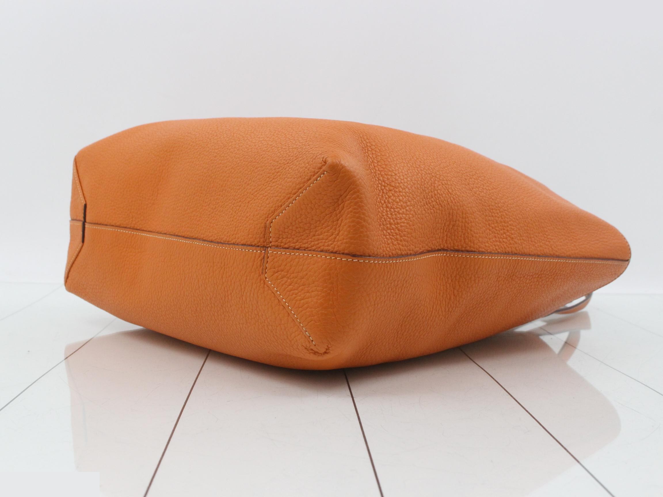 Double Sens Leather Tote Bag (?) with P stamp, Orange — view 6