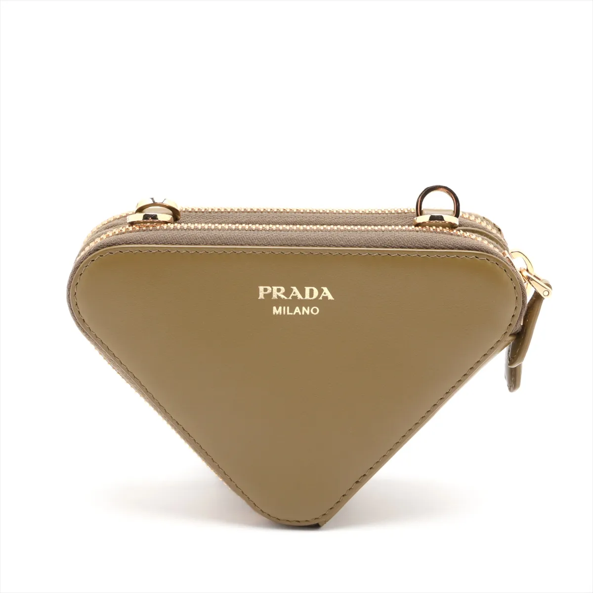 Triangle Raffia x Leather 2-Way Shoulder Bag, Khaki — view 2