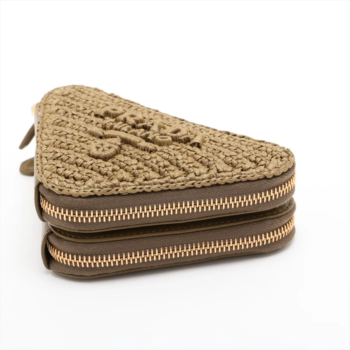 Triangle Raffia x Leather 2-Way Shoulder Bag, Khaki — view 3