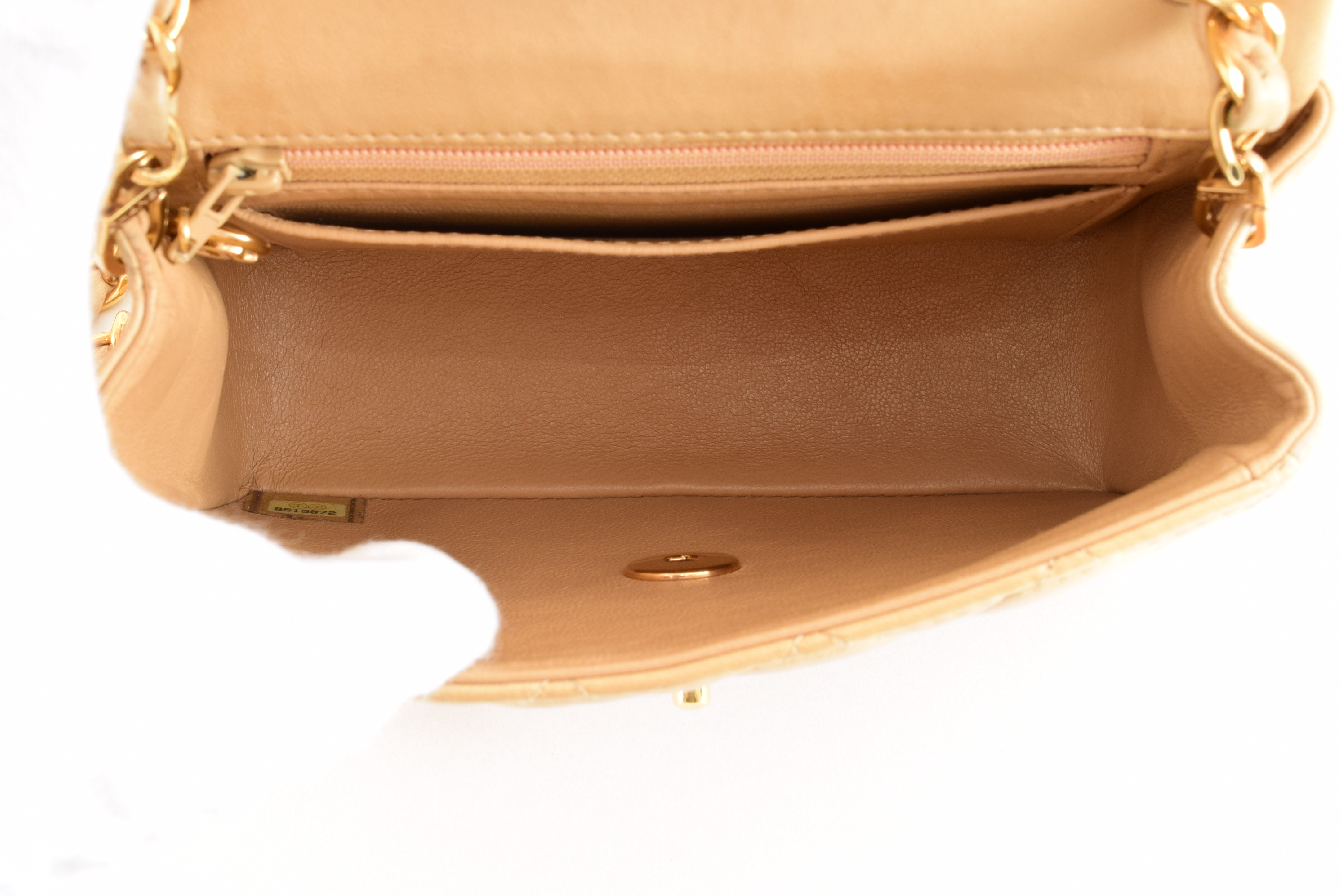 Matelassé Mini Chain Shoulder Bag, Beige — view 11