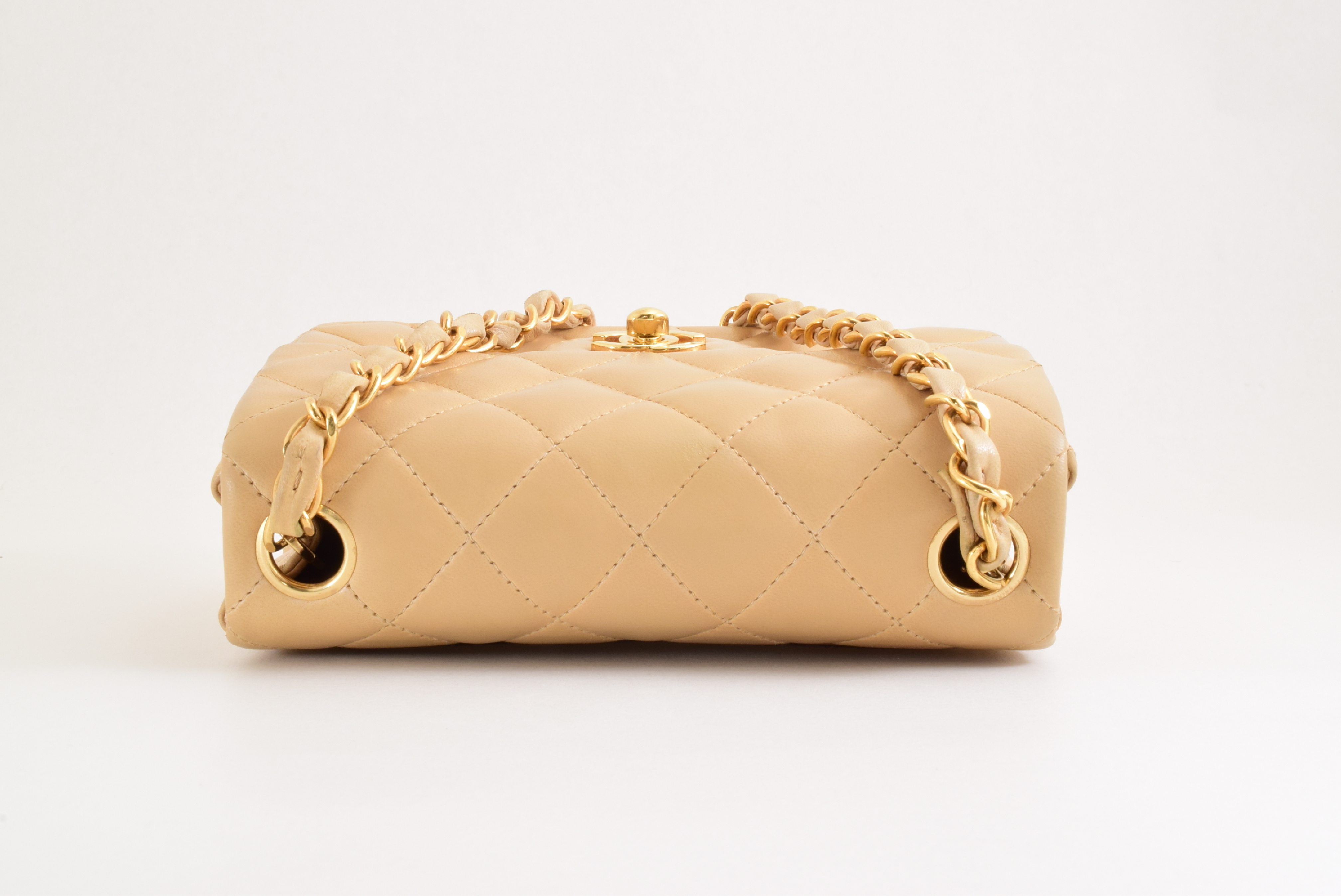 Matelassé Mini Chain Shoulder Bag, Beige — view 3