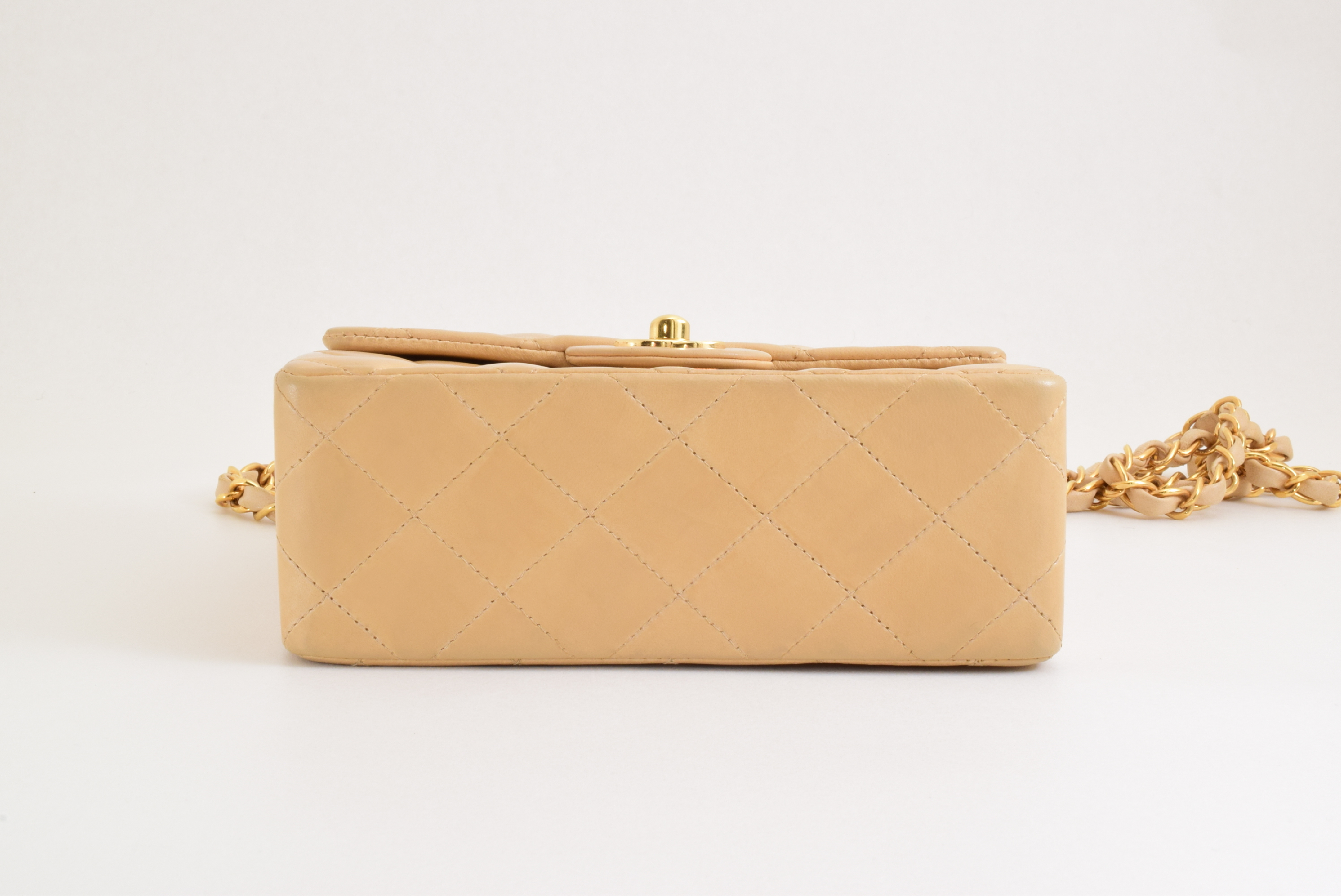 Matelassé Mini Chain Shoulder Bag, Beige — view 4