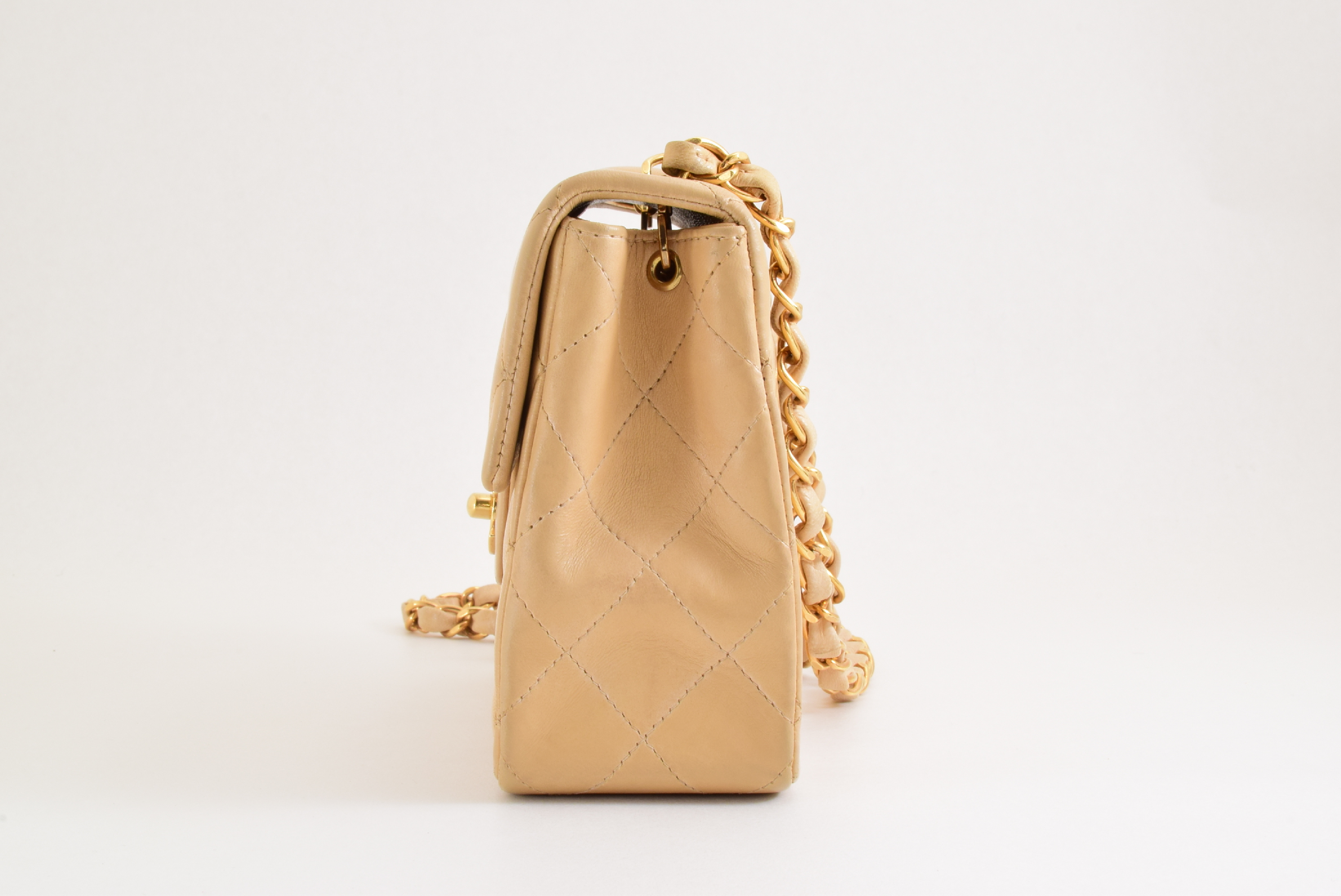 Matelassé Mini Chain Shoulder Bag, Beige — view 5