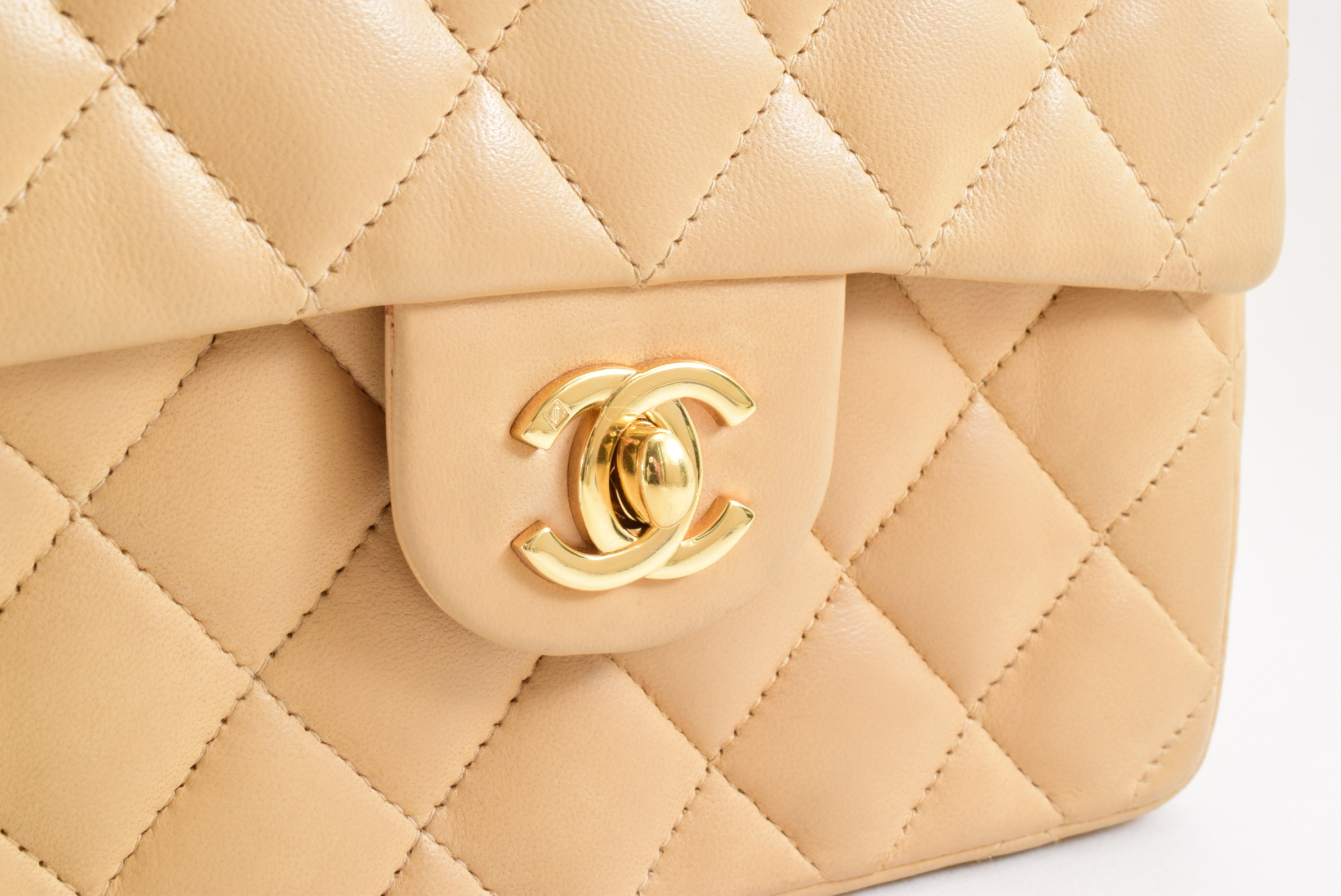 Matelassé Mini Chain Shoulder Bag, Beige — view 7
