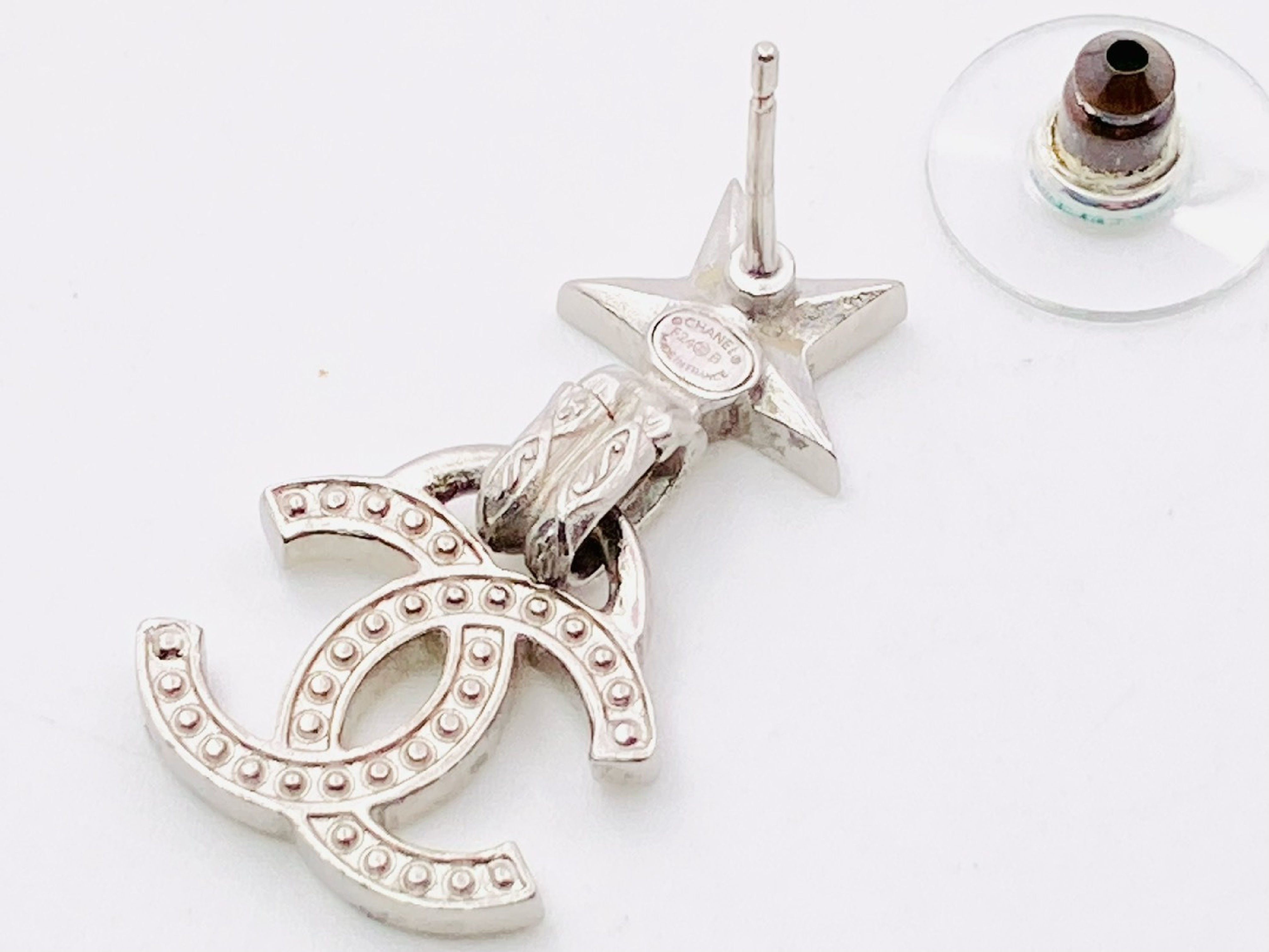Coco Mark Star Rhinestone Single Earring, Silver Metal Earring (F24B) — view 3