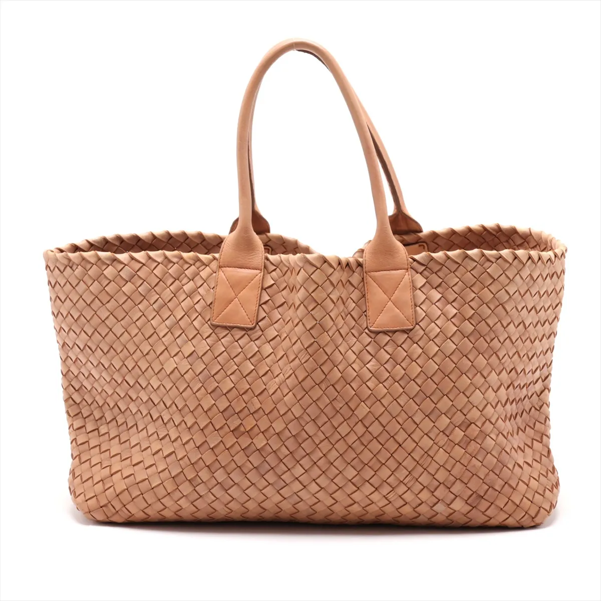 Intrecciato Cabas MM Leather Tote Bag, Beige — view 2