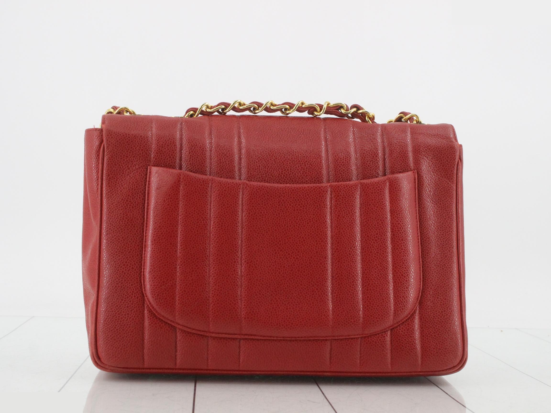Mademoiselle Caviar Skin Chain Shoulder Bag, Red — view 2