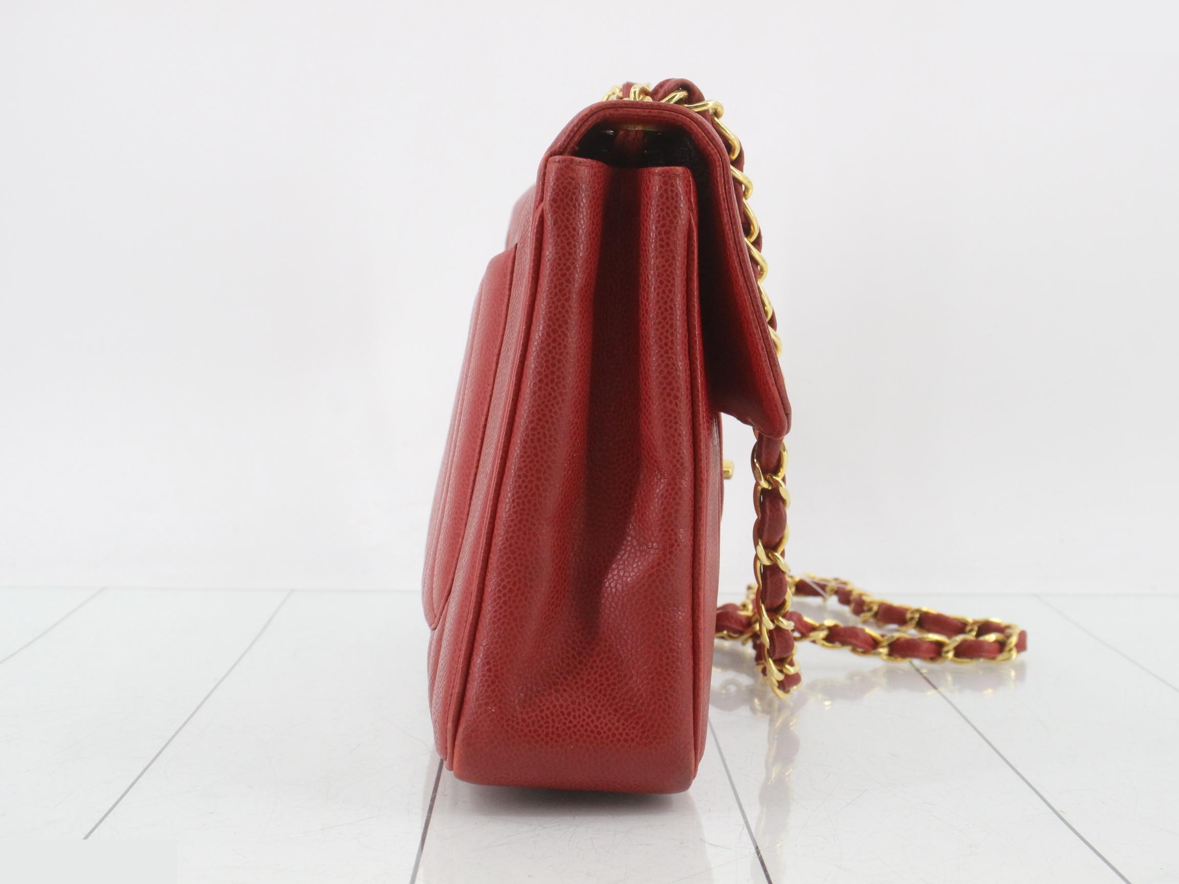 Mademoiselle Caviar Skin Chain Shoulder Bag, Red — view 4