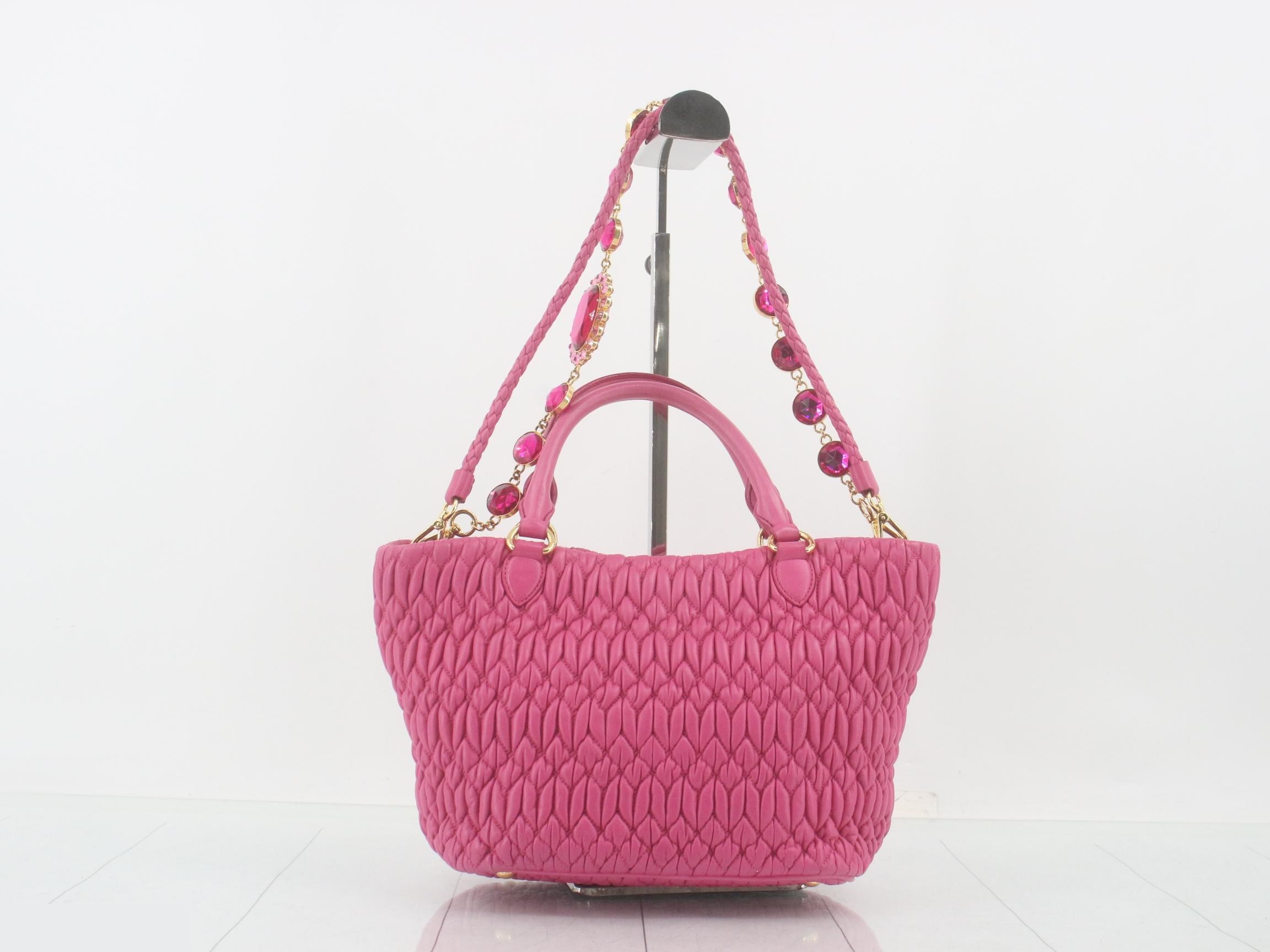 Matelassé (Bag) - 2-Way Bag with Long Strap, Rhinestone Embellishment, Pink — view 2