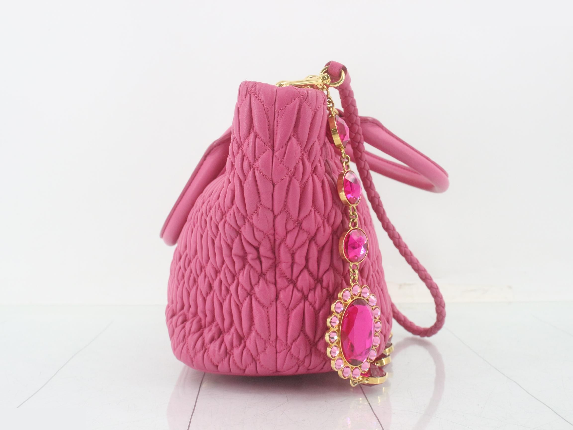 Matelassé (Bag) - 2-Way Bag with Long Strap, Rhinestone Embellishment, Pink — view 3