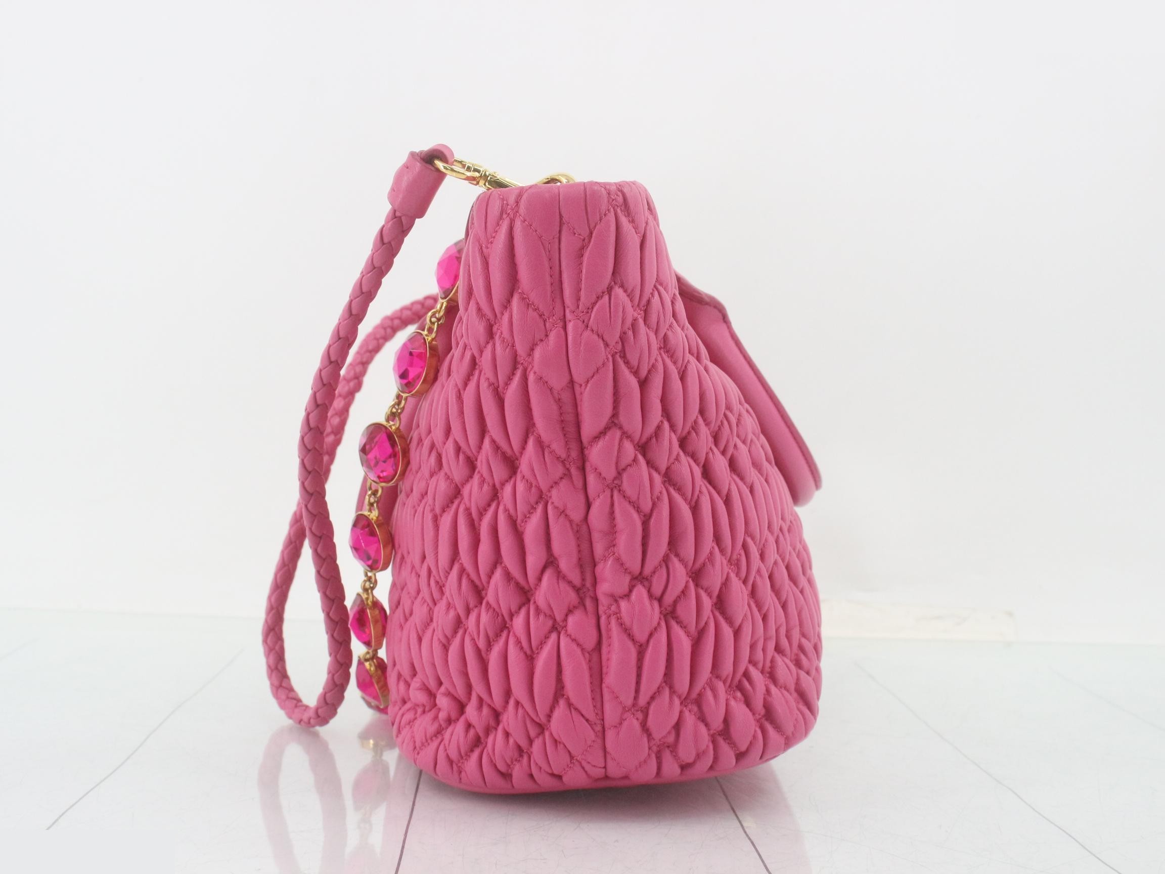 Matelassé (Bag) - 2-Way Bag with Long Strap, Rhinestone Embellishment, Pink — view 4
