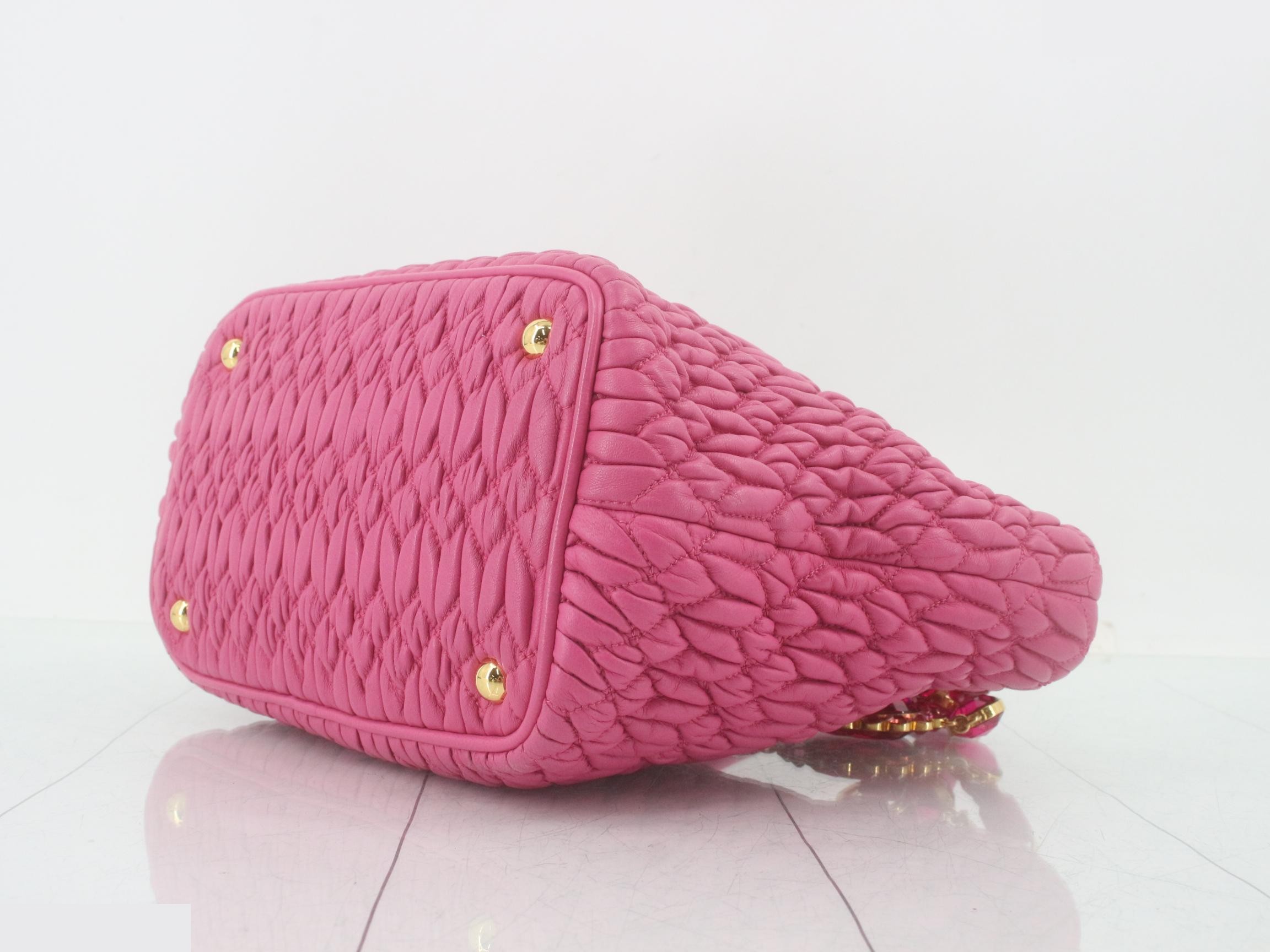 Matelassé (Bag) - 2-Way Bag with Long Strap, Rhinestone Embellishment, Pink — view 6
