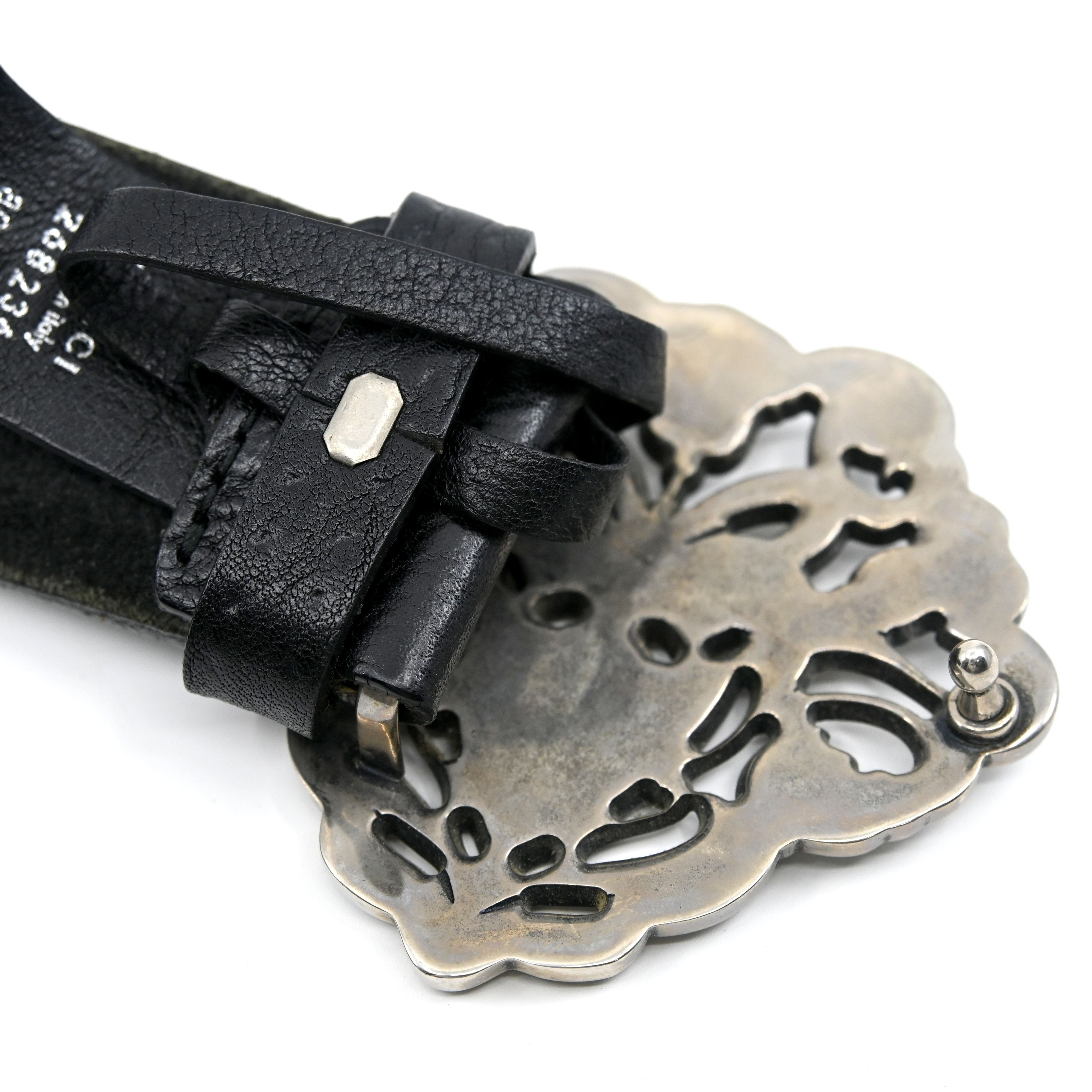 Crest buckle, silver hardware, black leather, 80/32 — view 3