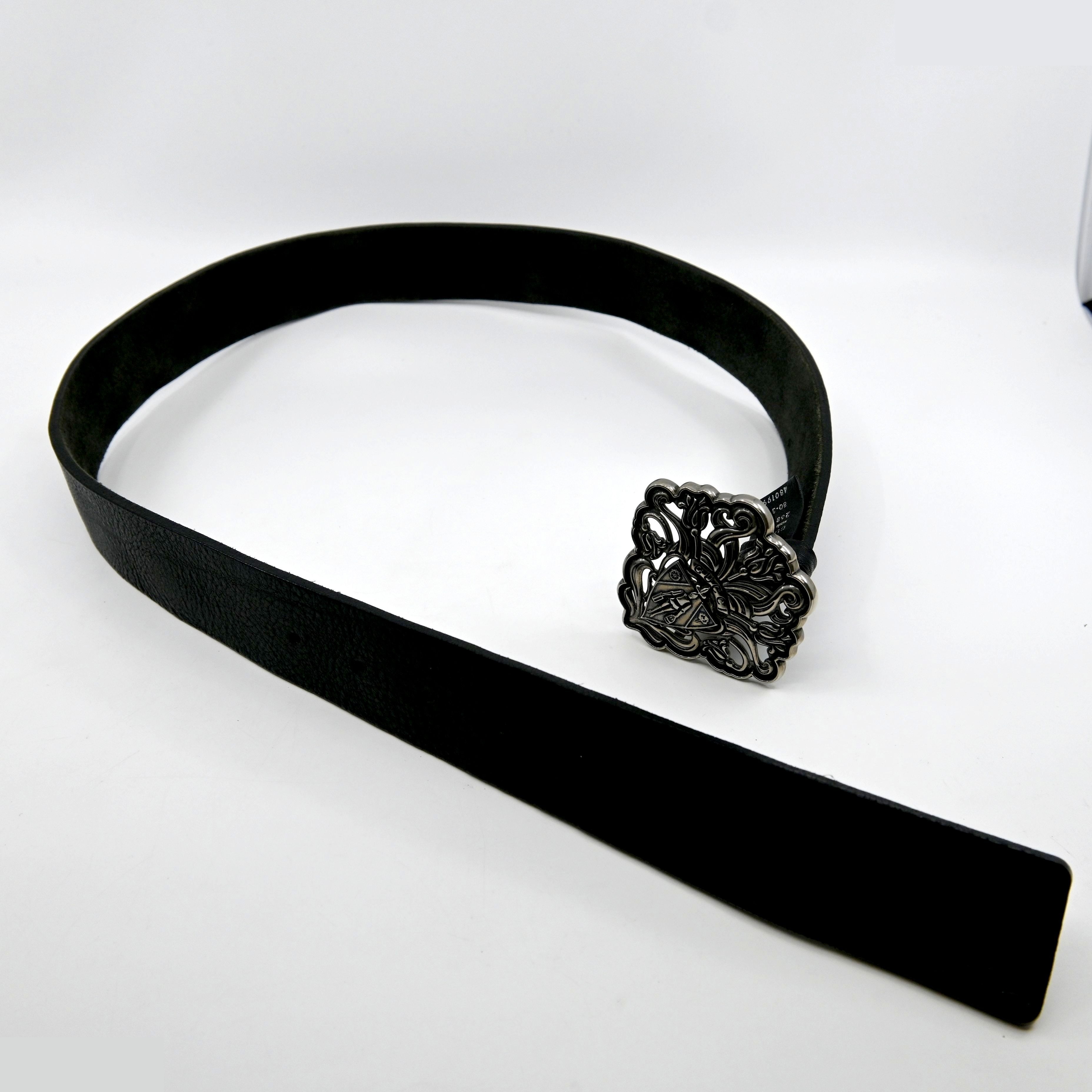Crest buckle, silver hardware, black leather, 80/32 — view 4