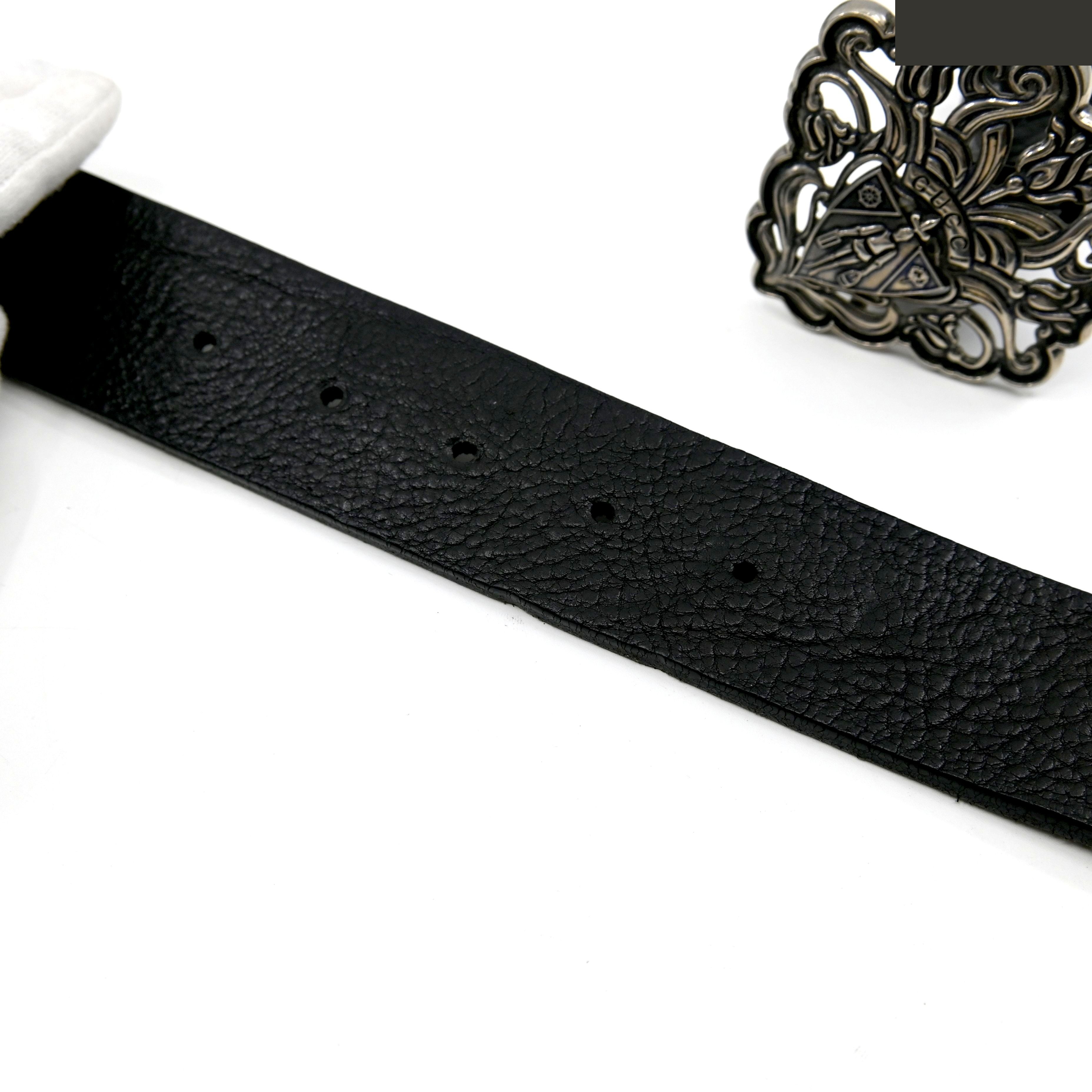 Crest buckle, silver hardware, black leather, 80/32 — view 5