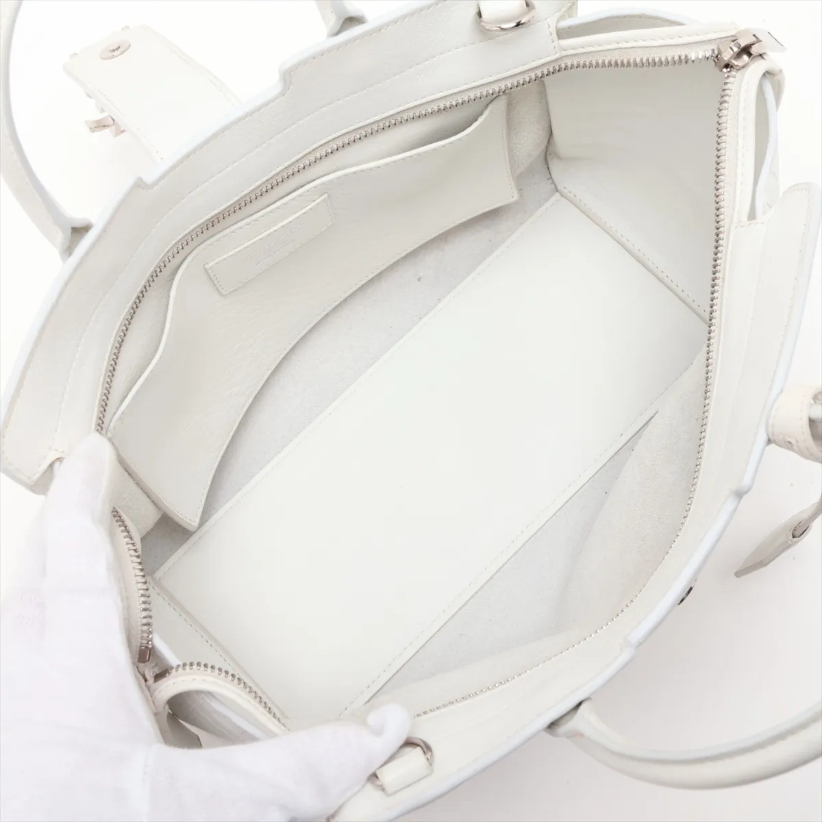 Downtown Cabas 436834 Leather x Crocodile Embossed 2-Way Handbag White — view 8