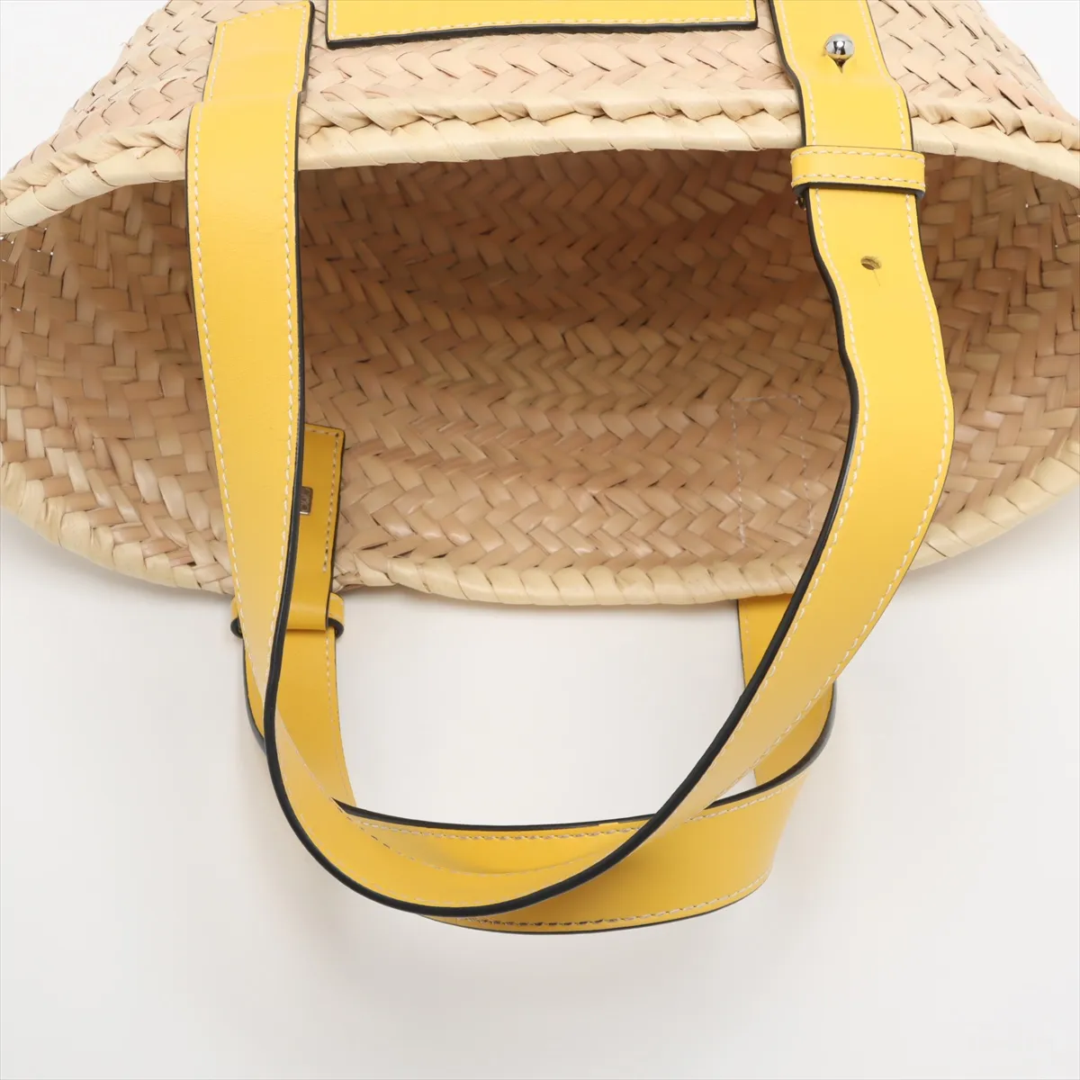 Basket Small Raffia Tote Bag Beige x Yellow — view 5