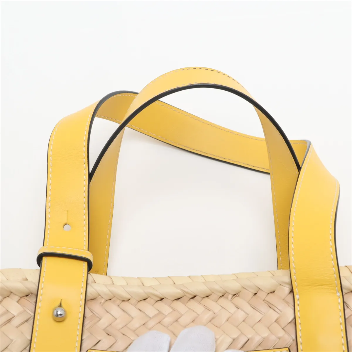 Basket Small Raffia Tote Bag Beige x Yellow — view 6