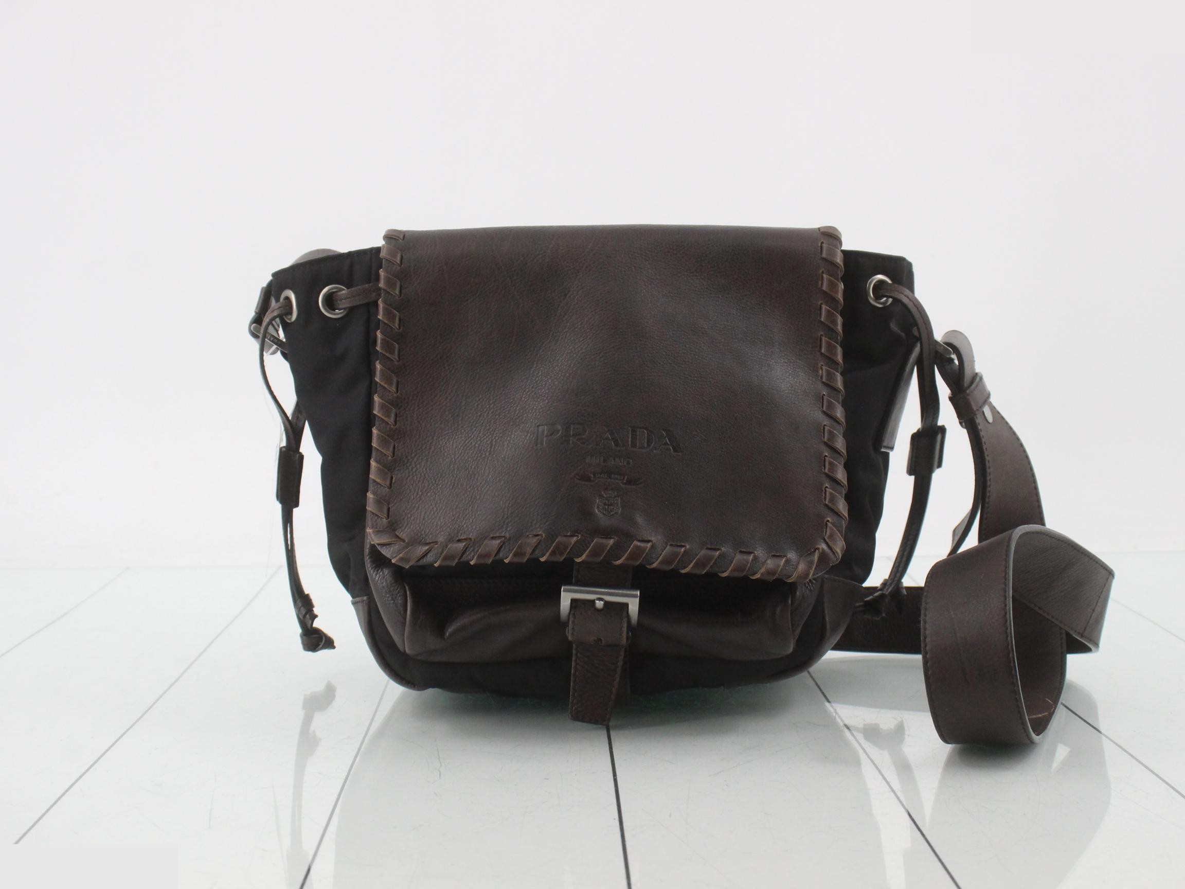 leather and nylon shoulder bag