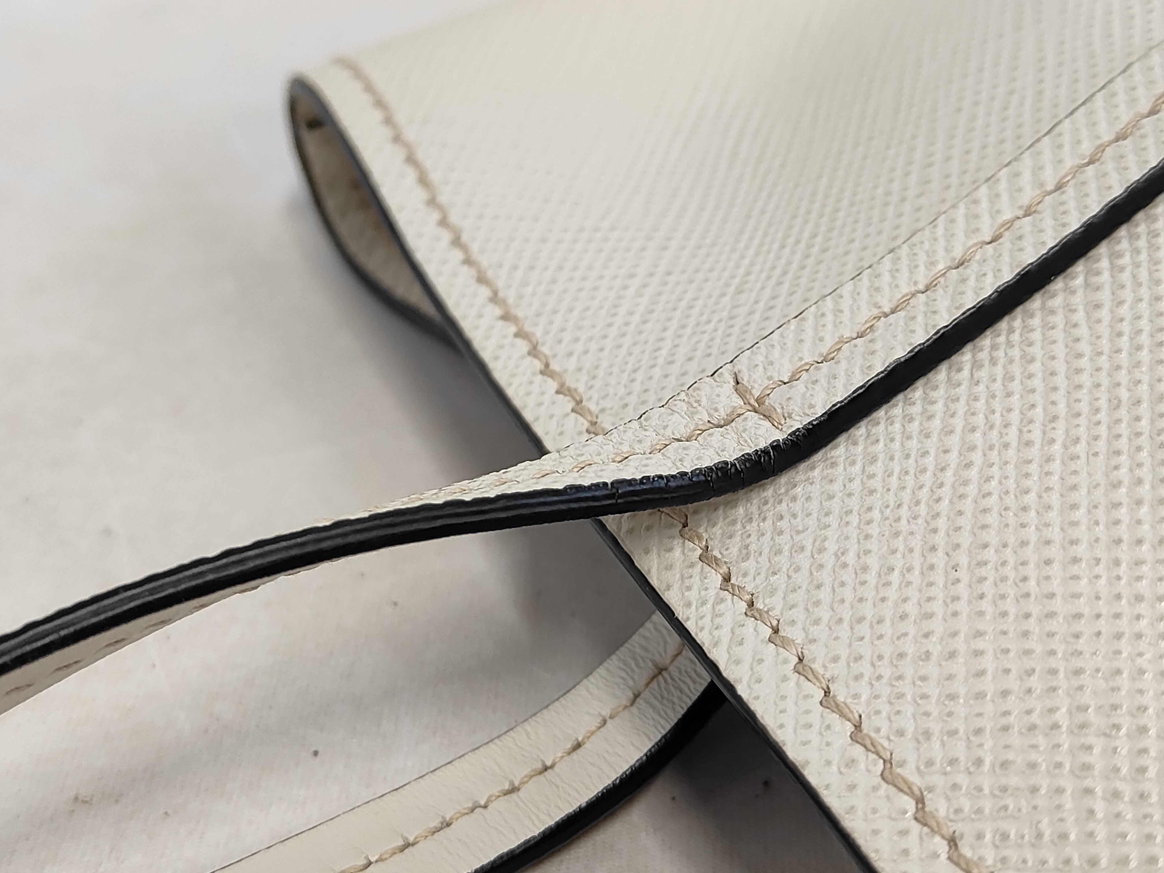 Triangle Logo Plate Tote Bag 1BG342 Silver Hardware Sapphire Leather White Tote Bag — view 6
