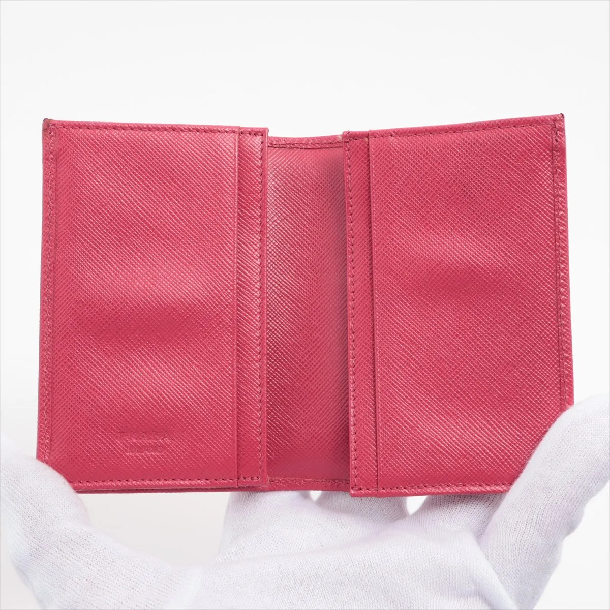 saffiano leather card case pink — view 3