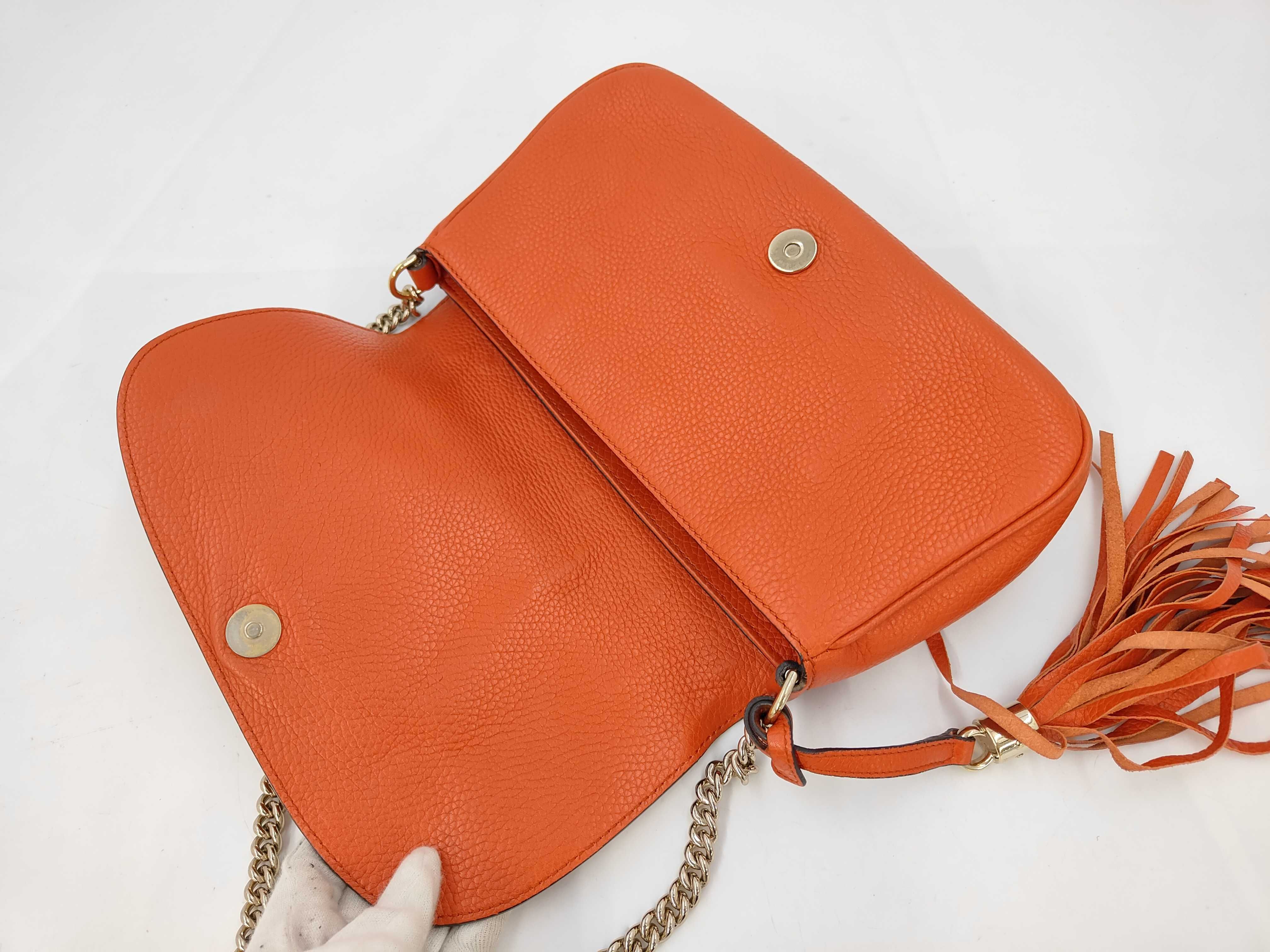Soho Flap Bag, Orange, Embossed Logo, Caviar Skin, Tassel Shoulder Bag — view 8