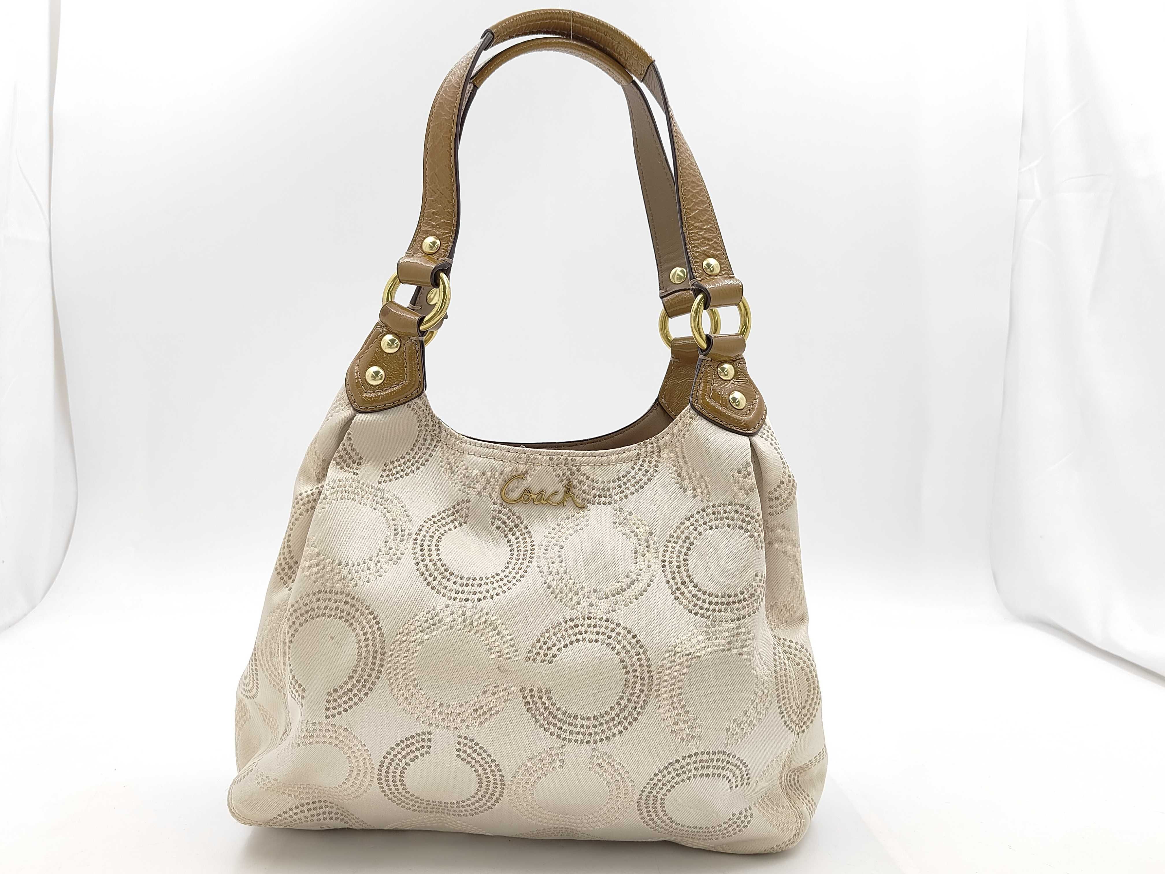 Op Art Canvas Handbag, Beige Shoulder Bag