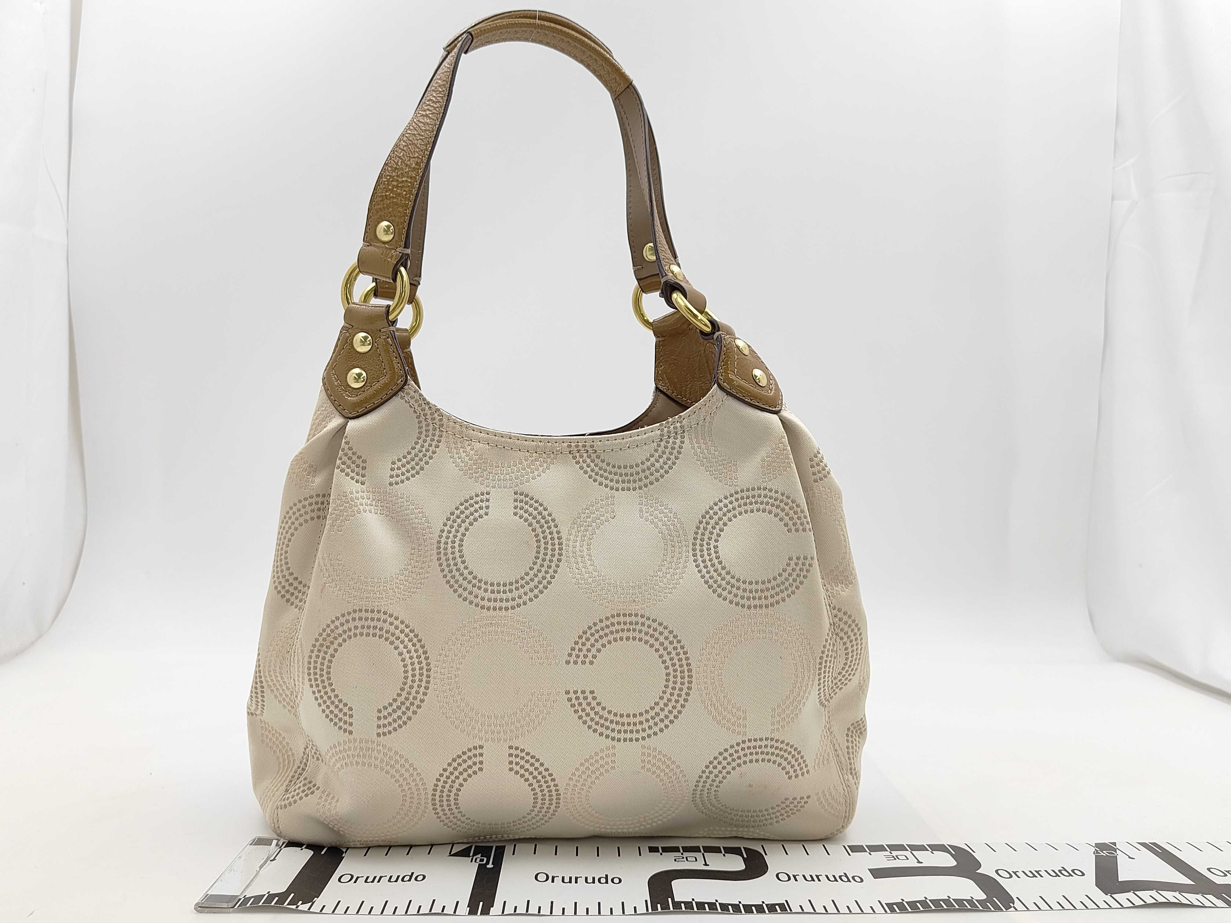 Op Art Canvas Handbag, Beige Shoulder Bag — view 2