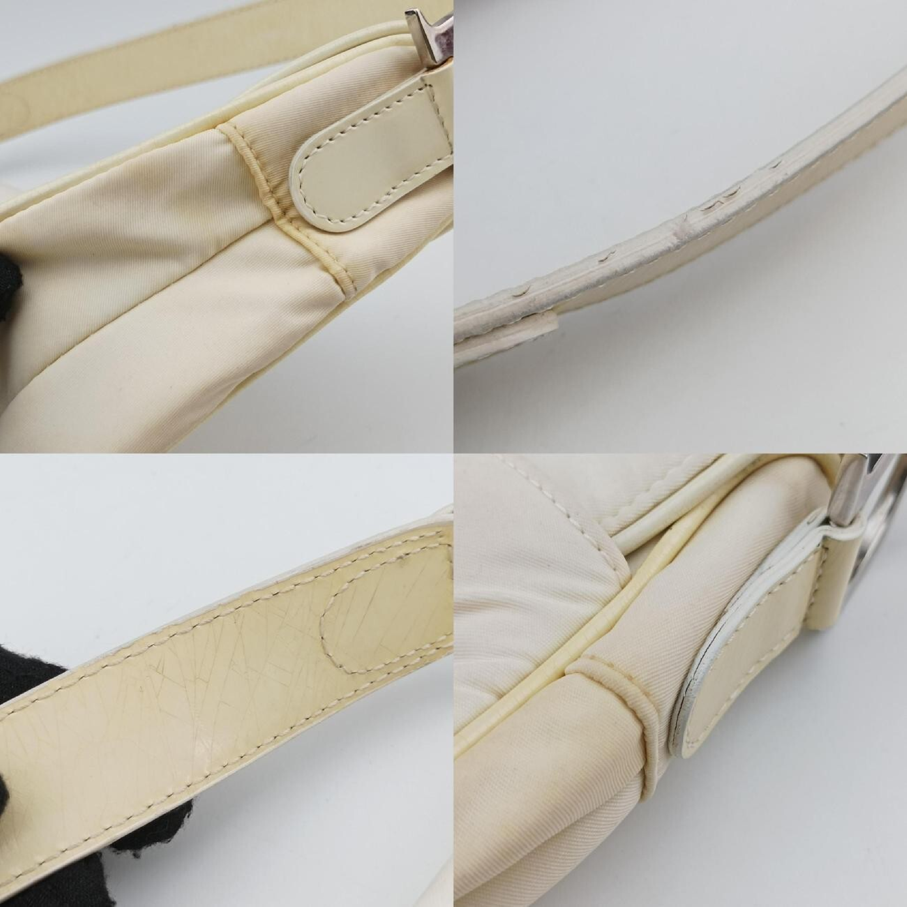 Saddle White Nylon x Leather Shoulder Bag RU 1020 — view 11