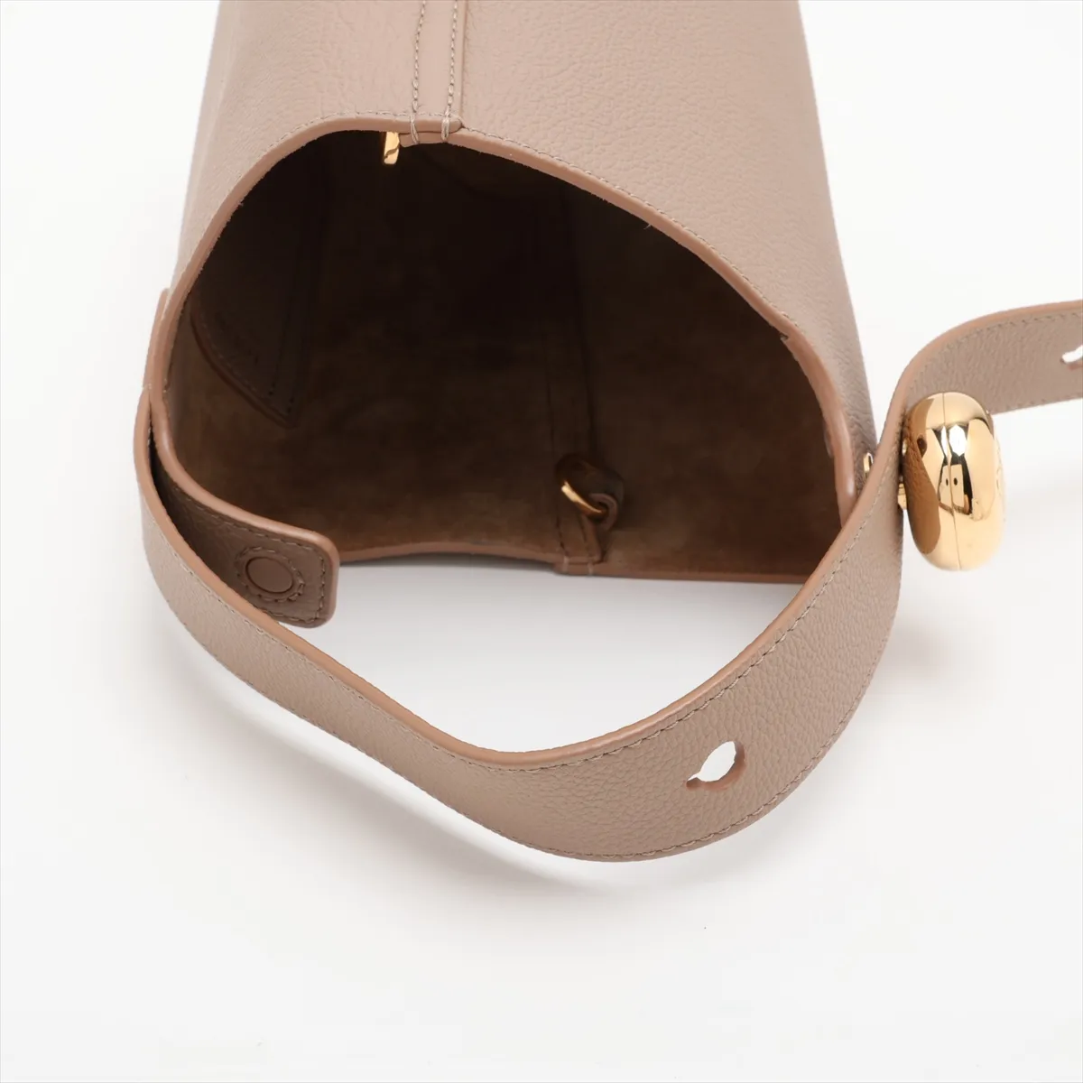Pebble Bucket Mini Leather 2-Way Handbag, Beige — view 5