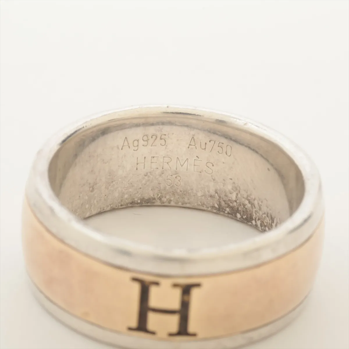 H logo ring, size 53, 925 x 750 mm, 9.0g, gold x silver. Shows signs of wear, — view 3