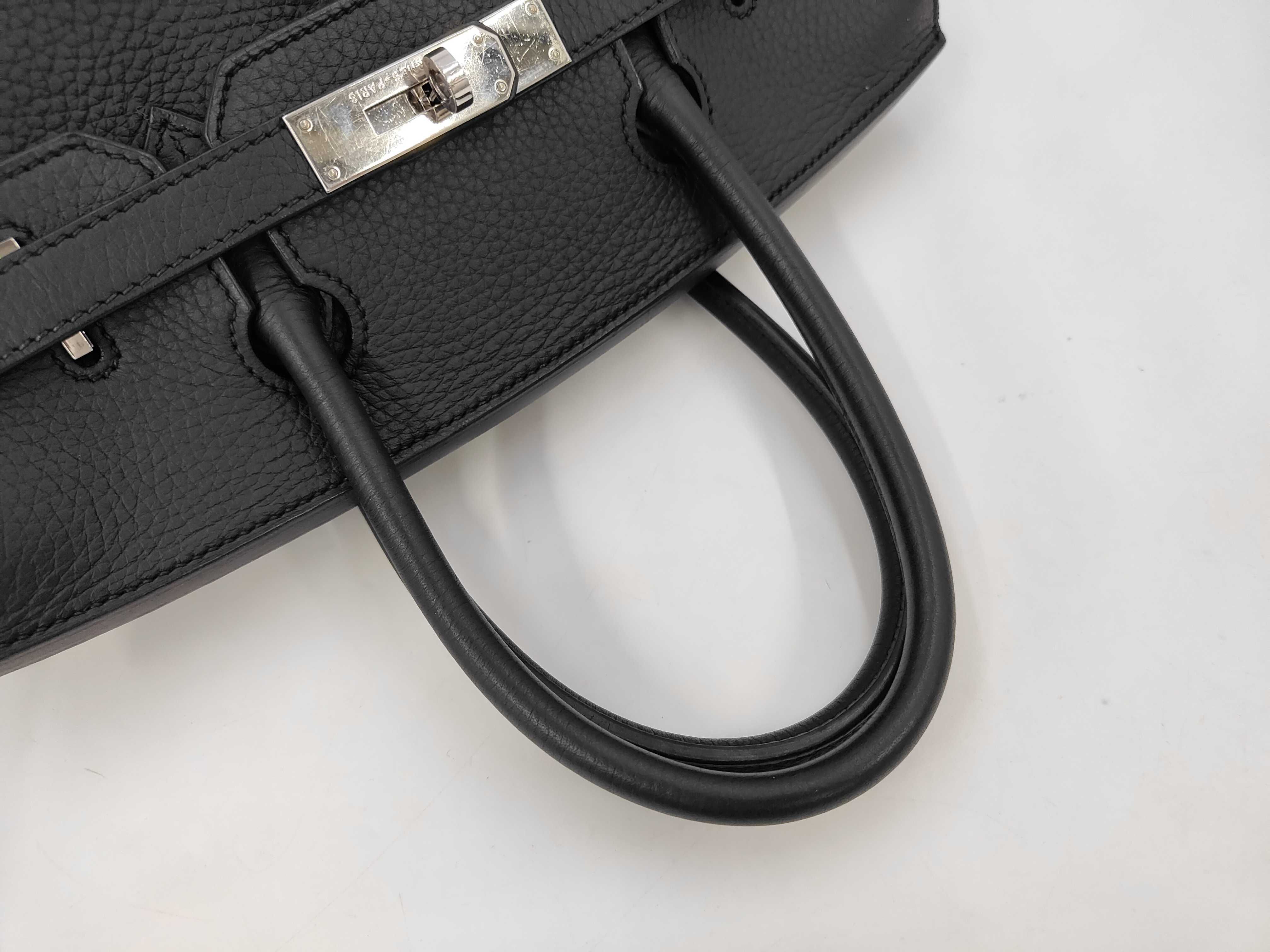 Birkin 30 Black Handbag (Taurillon Clemence Leather, N Stamp) — view 5