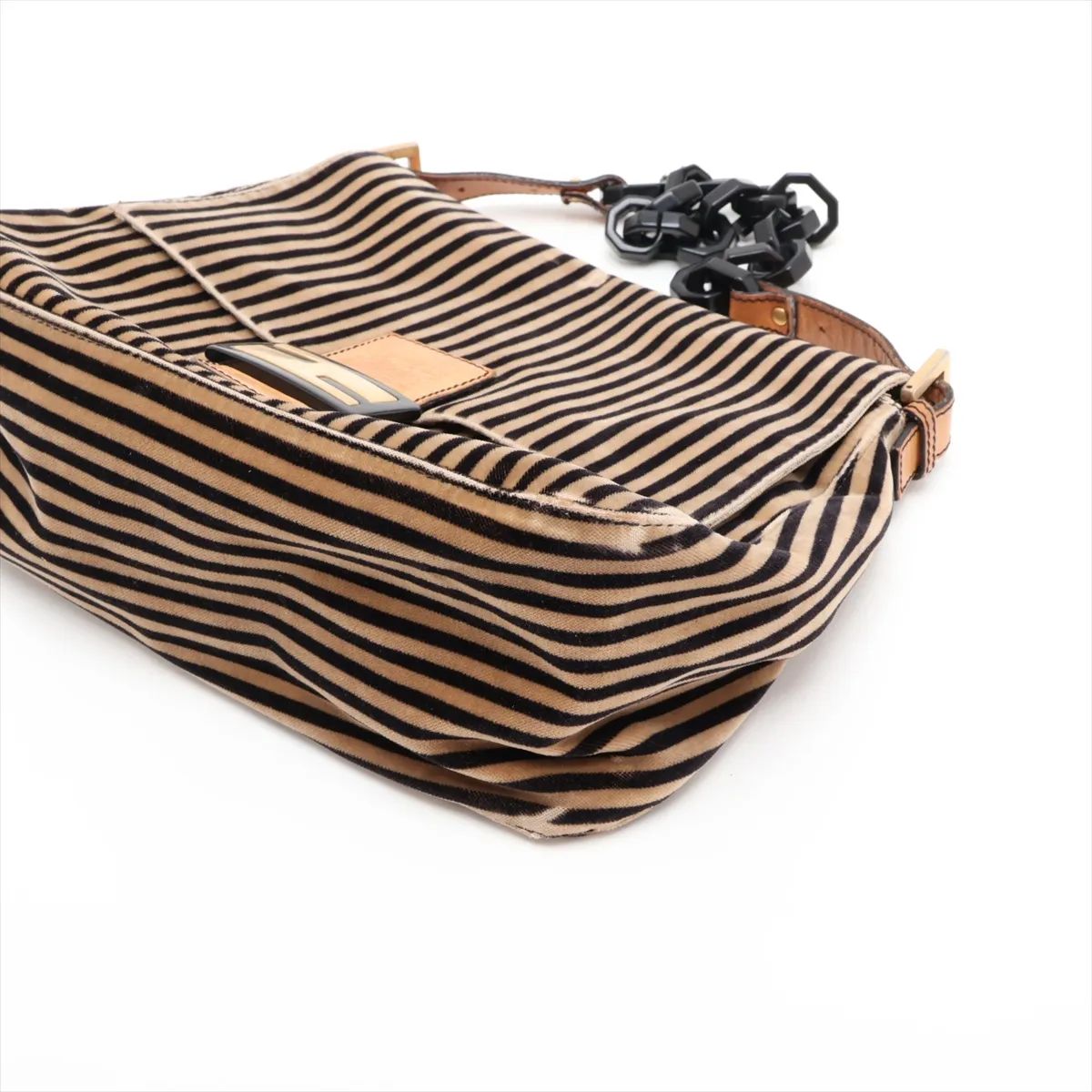 Mamma Bucket 8BR001 Velour x Leather Chain Shoulder Bag Brown — view 3